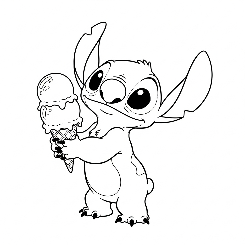 Coloriage Stitch gratuit à imprimer : Stitch deguste une glace bien sucree