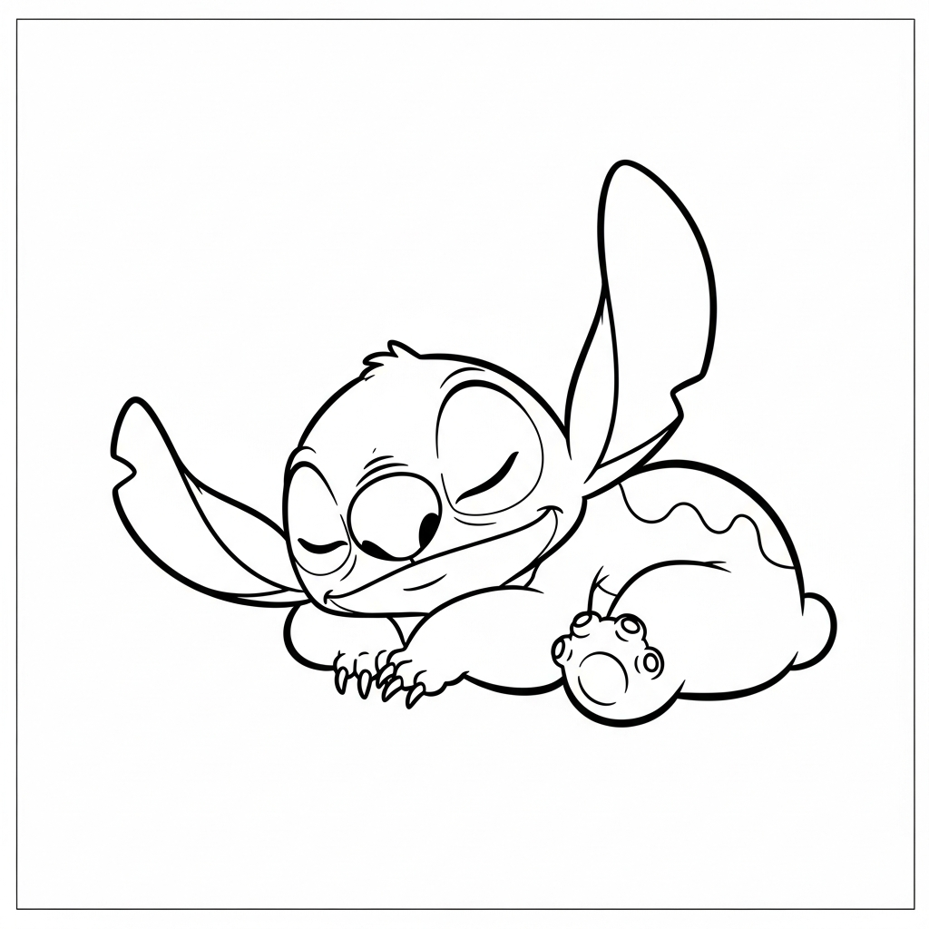 Coloriage Stitch gratuit à imprimer : Stitch fait une bonne sieste