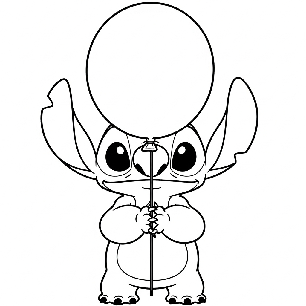 Coloriage Stitch gratuit à imprimer : Stitch joue avec un ballon de fete