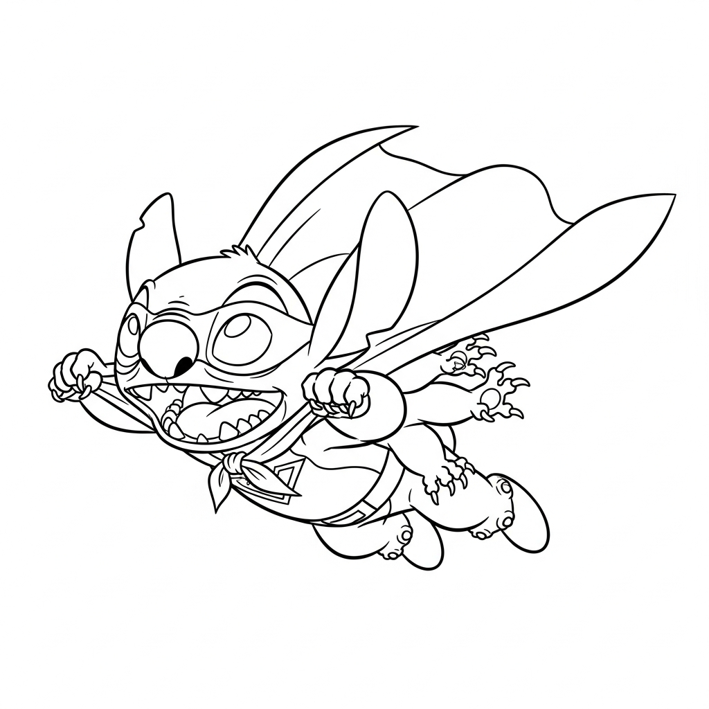 Coloriage Stitch gratuit à imprimer : Stitch en super-heros pret a tout