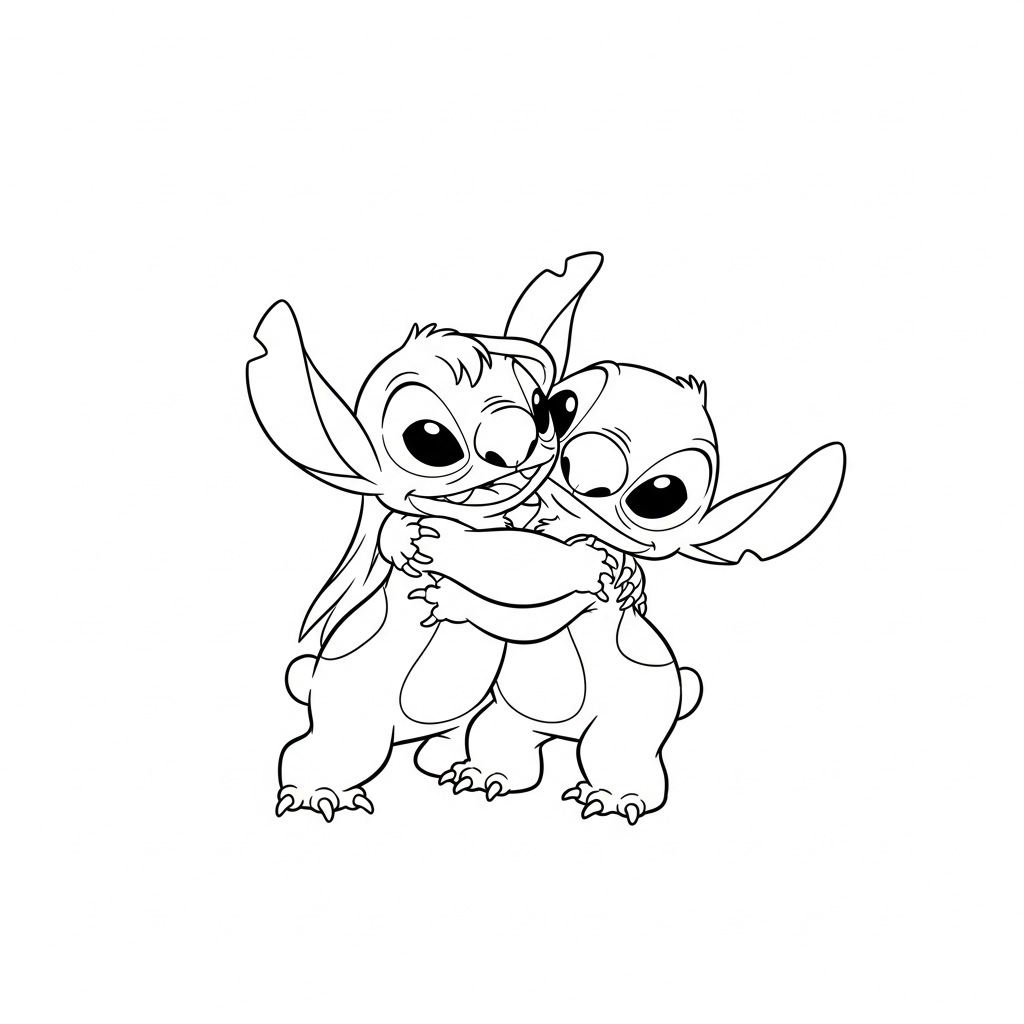 Coloriage Stitch gratuit à imprimer : Stitch et son double se font un calin