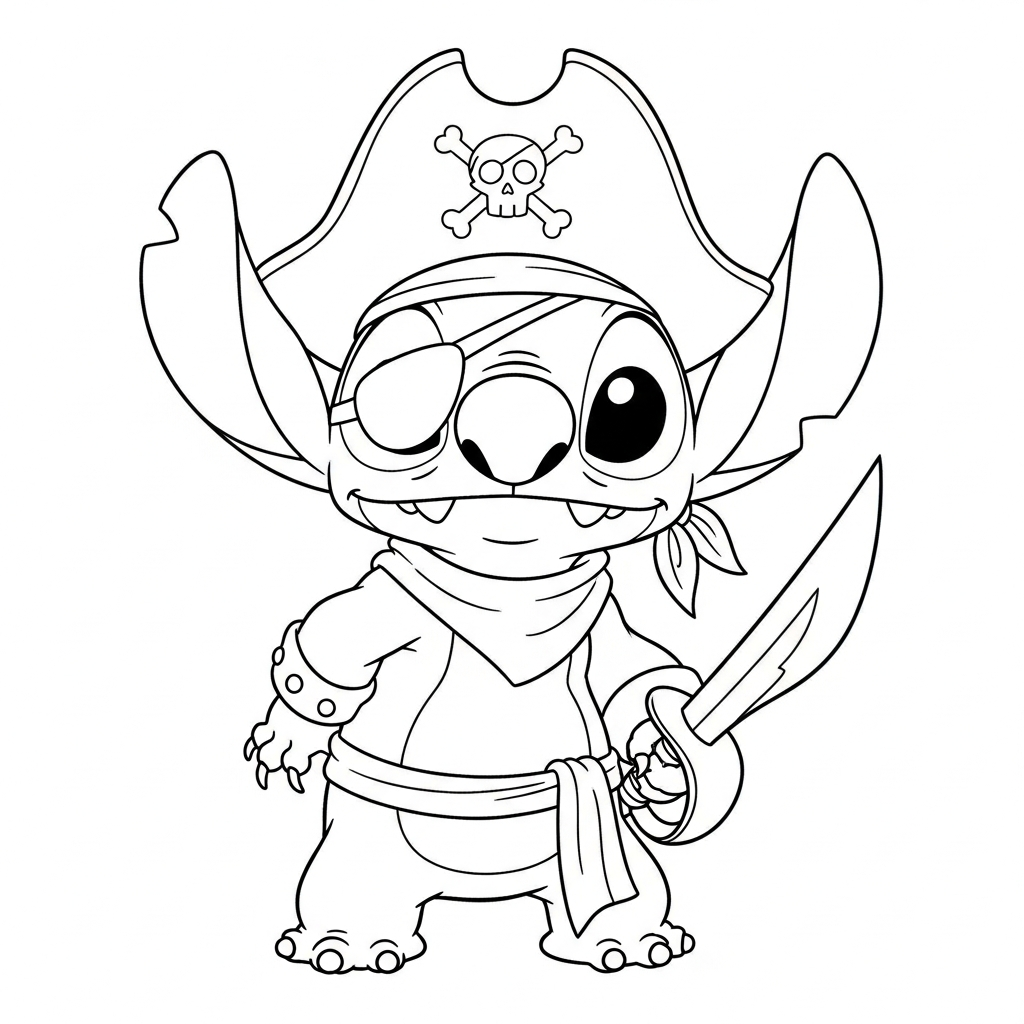 Coloriage Stitch gratuit à imprimer : Stitch le pirate part a la chasse au tresor
