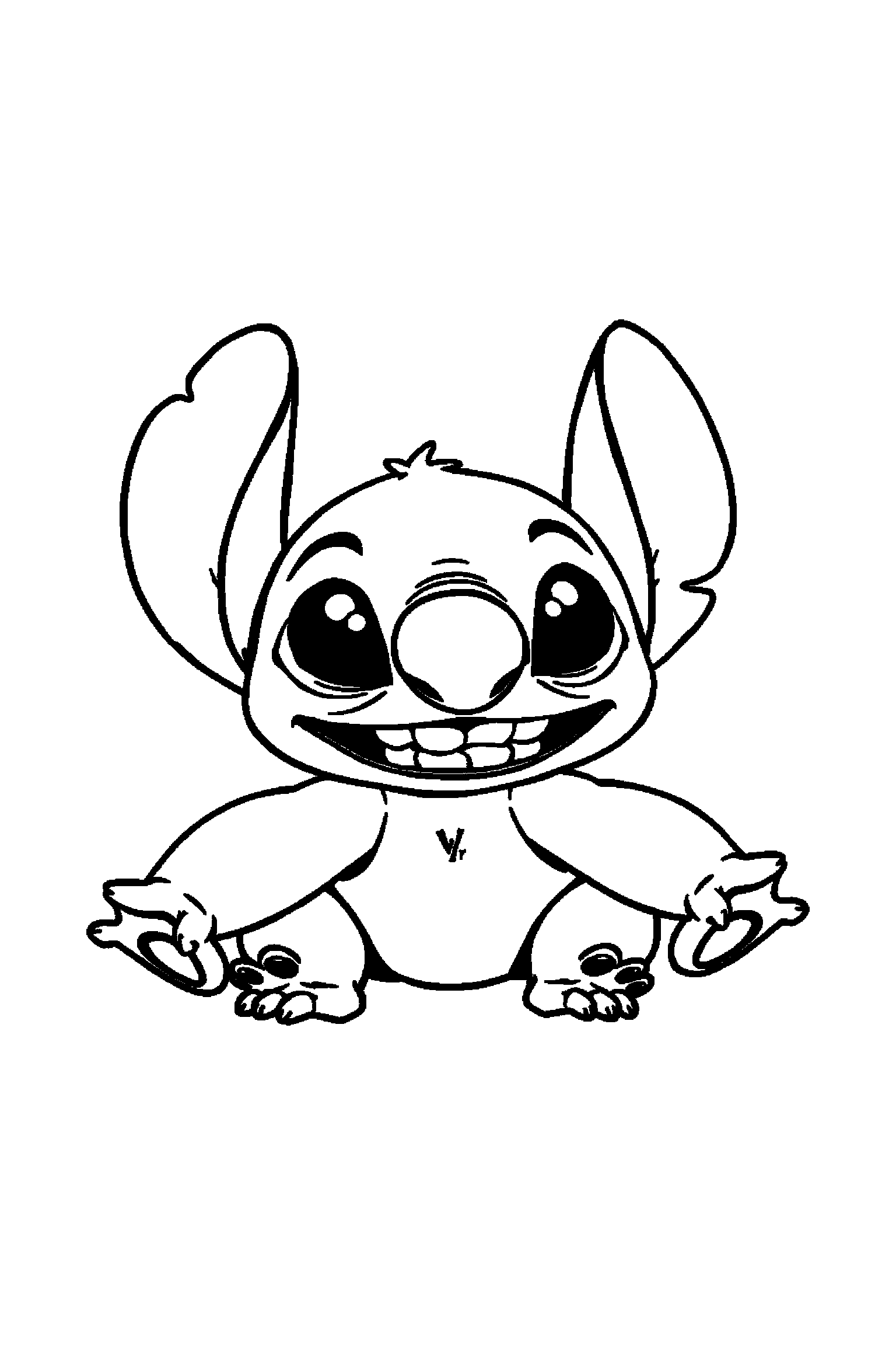 Coloriage Stitch gratuit à imprimer : Stitch assis qui sourit de tout son cœur