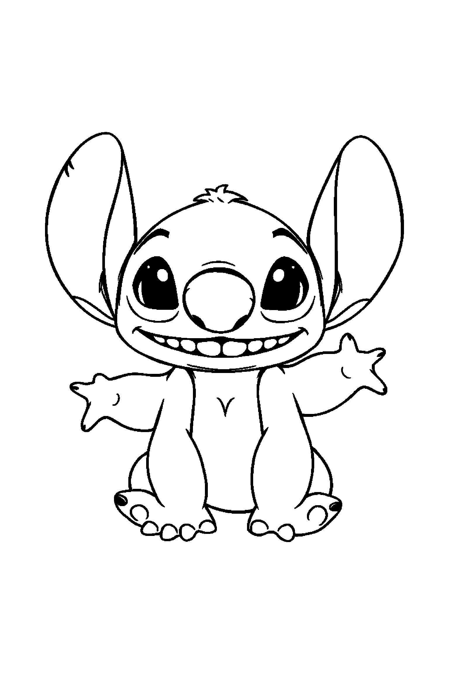 Coloriage Stitch gratuit à imprimer : Stitch avec un petit sourire timide