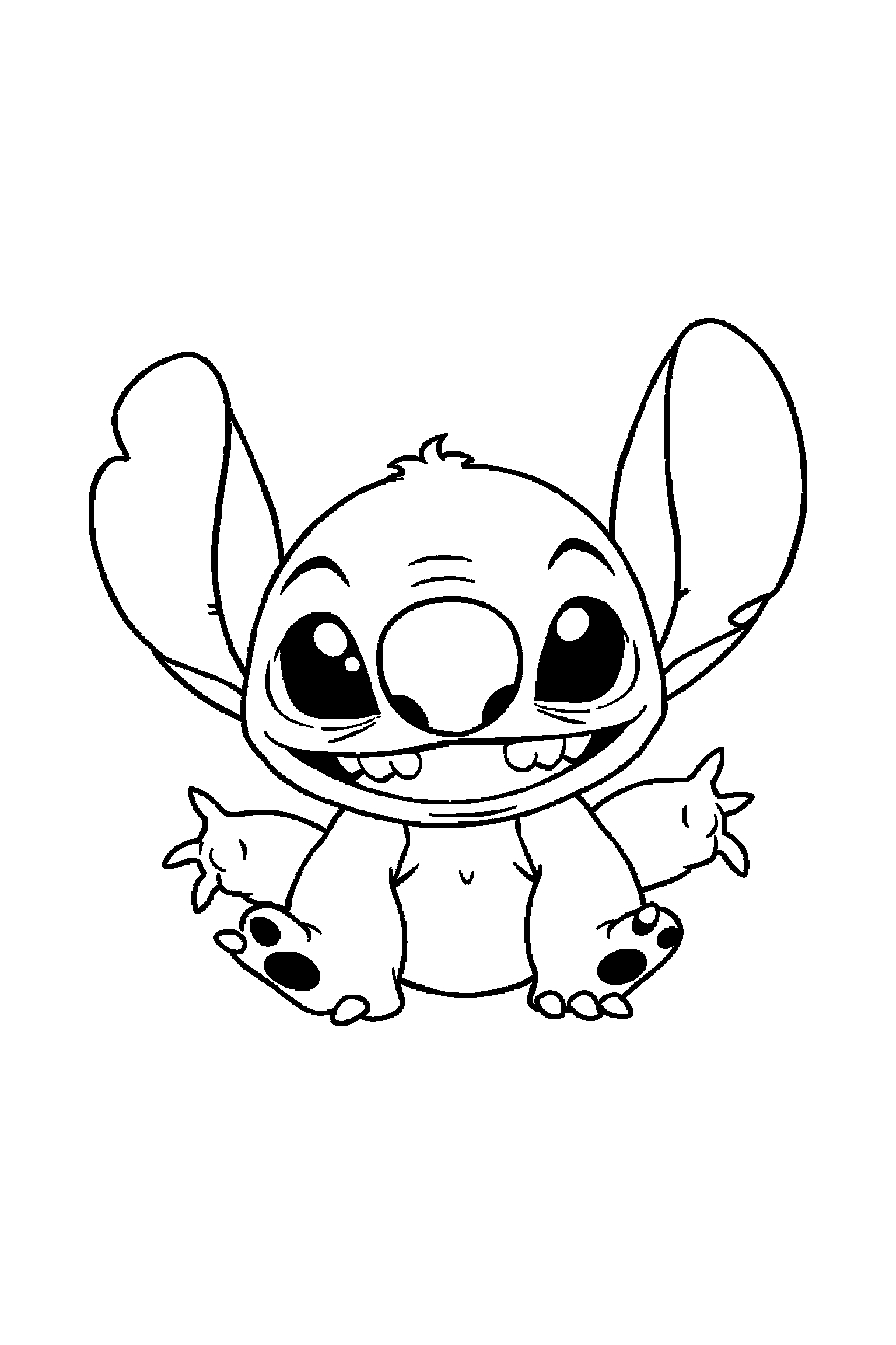 Coloriage Stitch gratuit à imprimer : Lilo qui montre une fleur d'hibiscus avec un bras bien attaché au corps