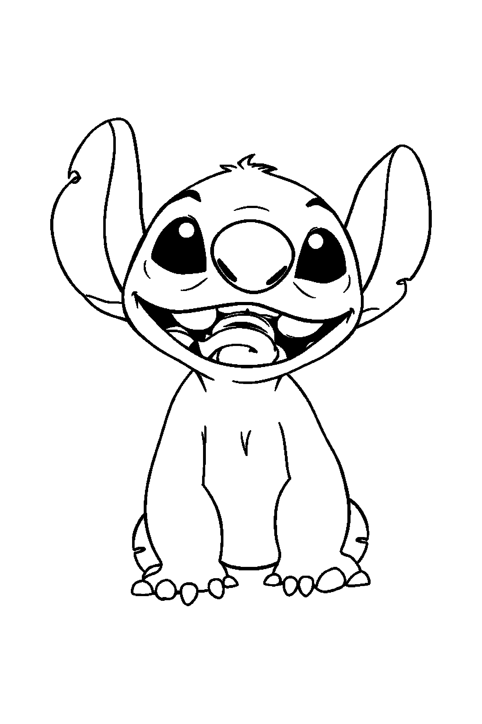 Coloriage Stitch gratuit à imprimer : Lilo tenant une fleur d'hibiscus devant lui