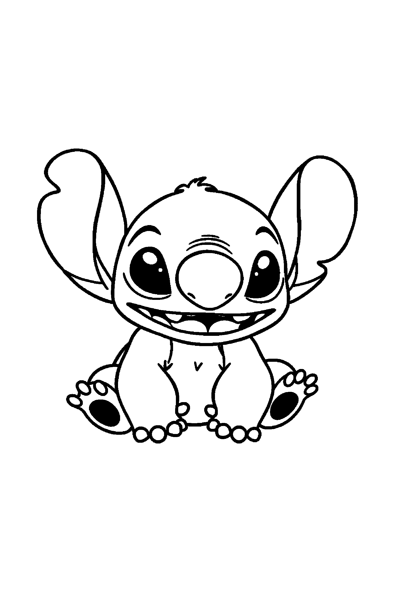 Coloriage Stitch gratuit à imprimer : Stitch qui lève le bras dans une pose anatomique claire