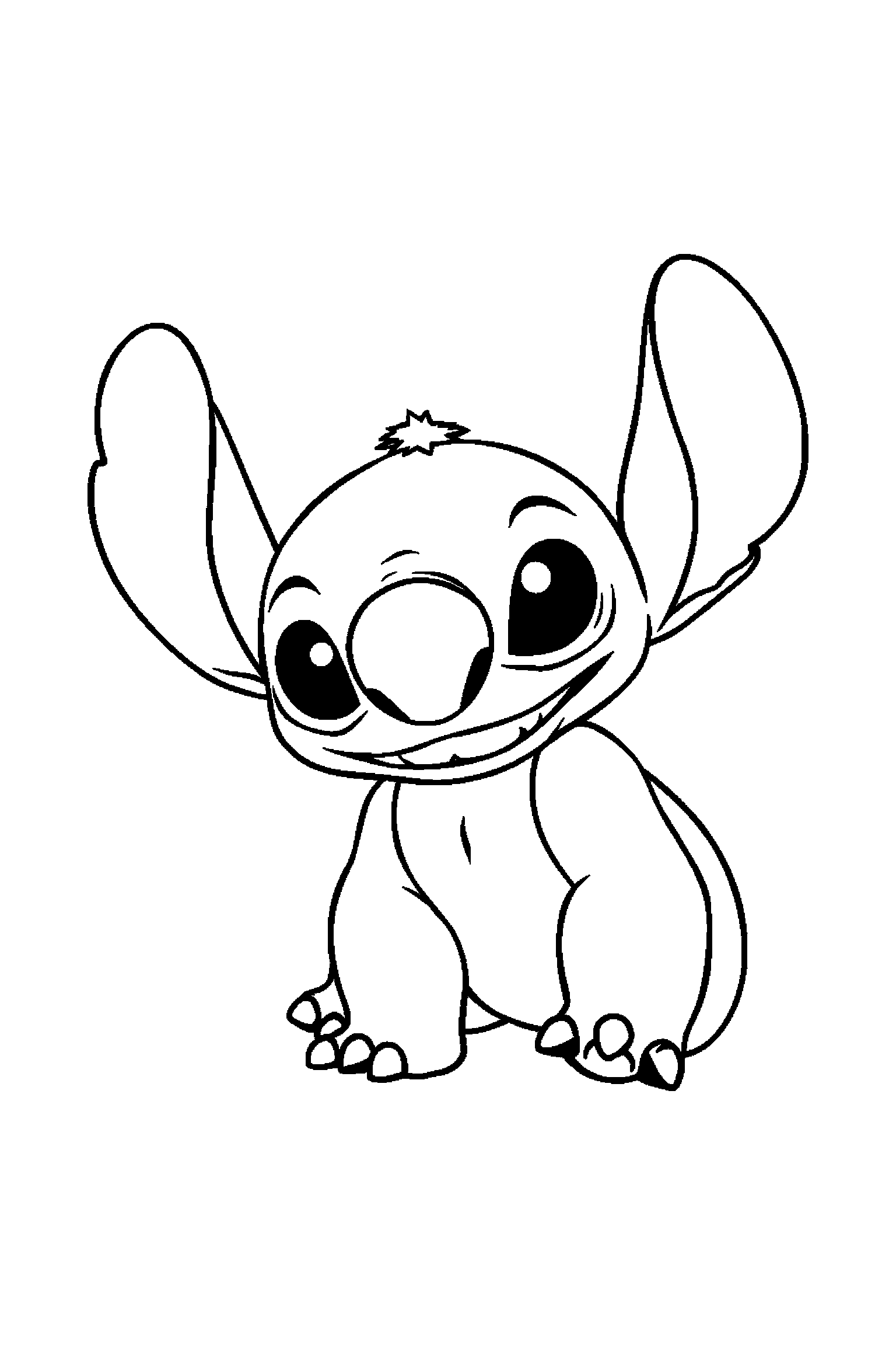 Coloriage Stitch gratuit à imprimer : Stitch devant un fond décoré avec fleurs tropicales