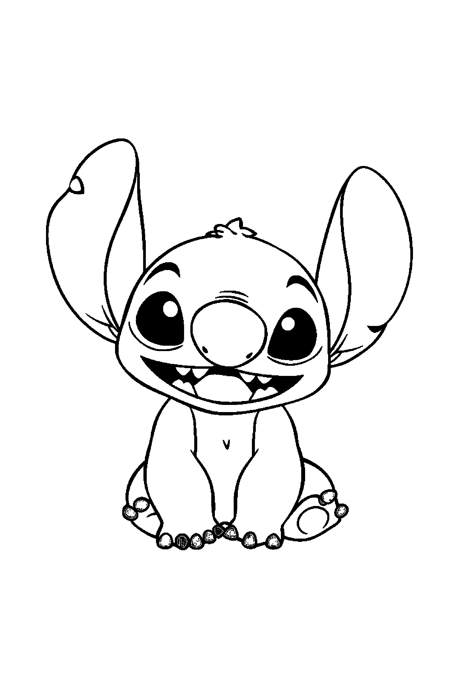 Coloriage Stitch gratuit à imprimer : Stitch au milieu de grands éléments faciles