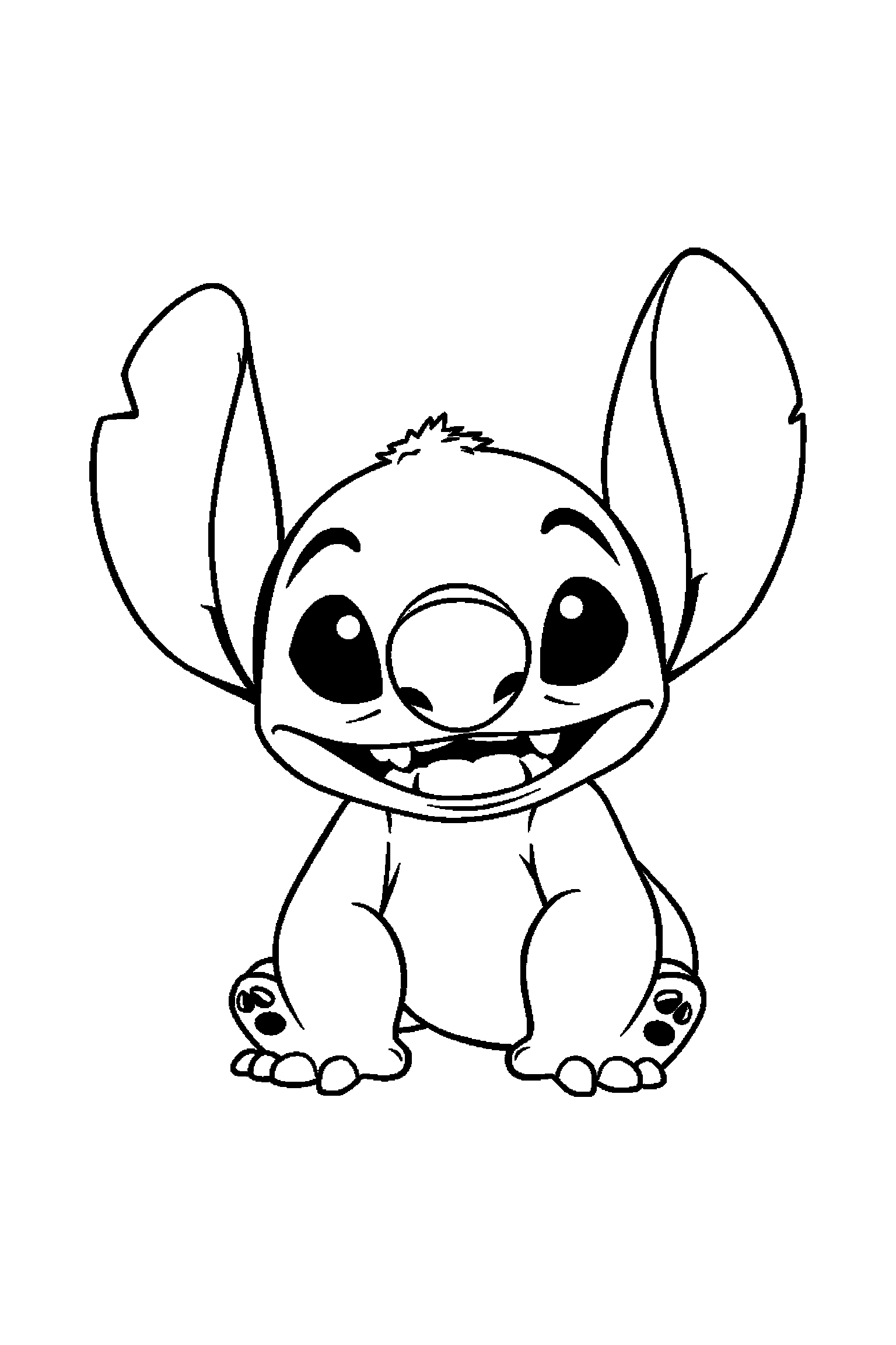 Coloriage Stitch gratuit à imprimer : Expérience 626 au centre d'un décor riche mais lisible