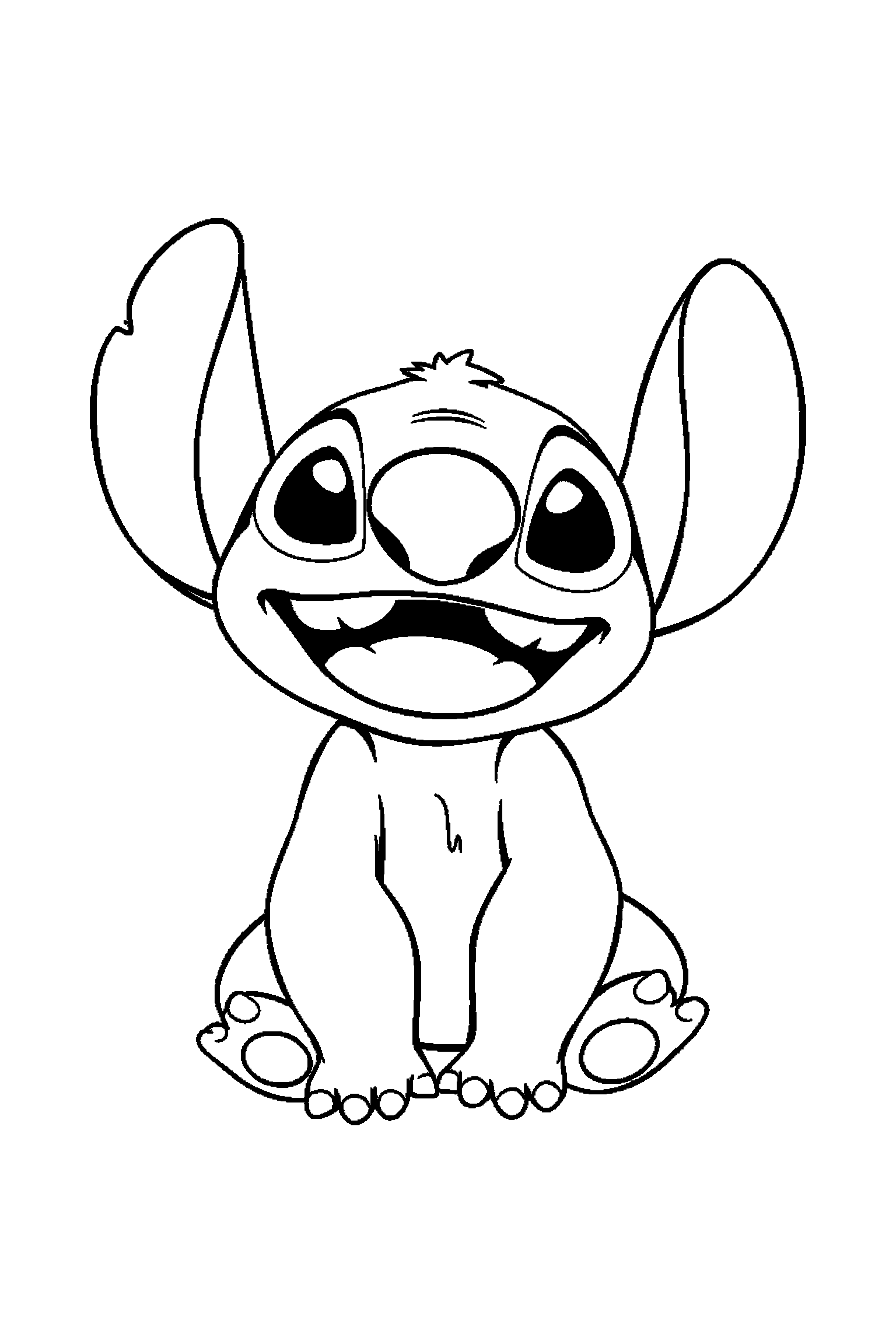 Coloriage Stitch gratuit à imprimer : Stitch bébé avec une étoile, palmiers et arrière-plan complet