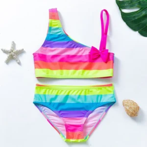 Maillot de Bain Stitch Coloré Arc-en-ciel noeud rose