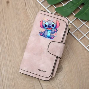 Porte Monnaie Long à Motif Stitch assis fond rose
