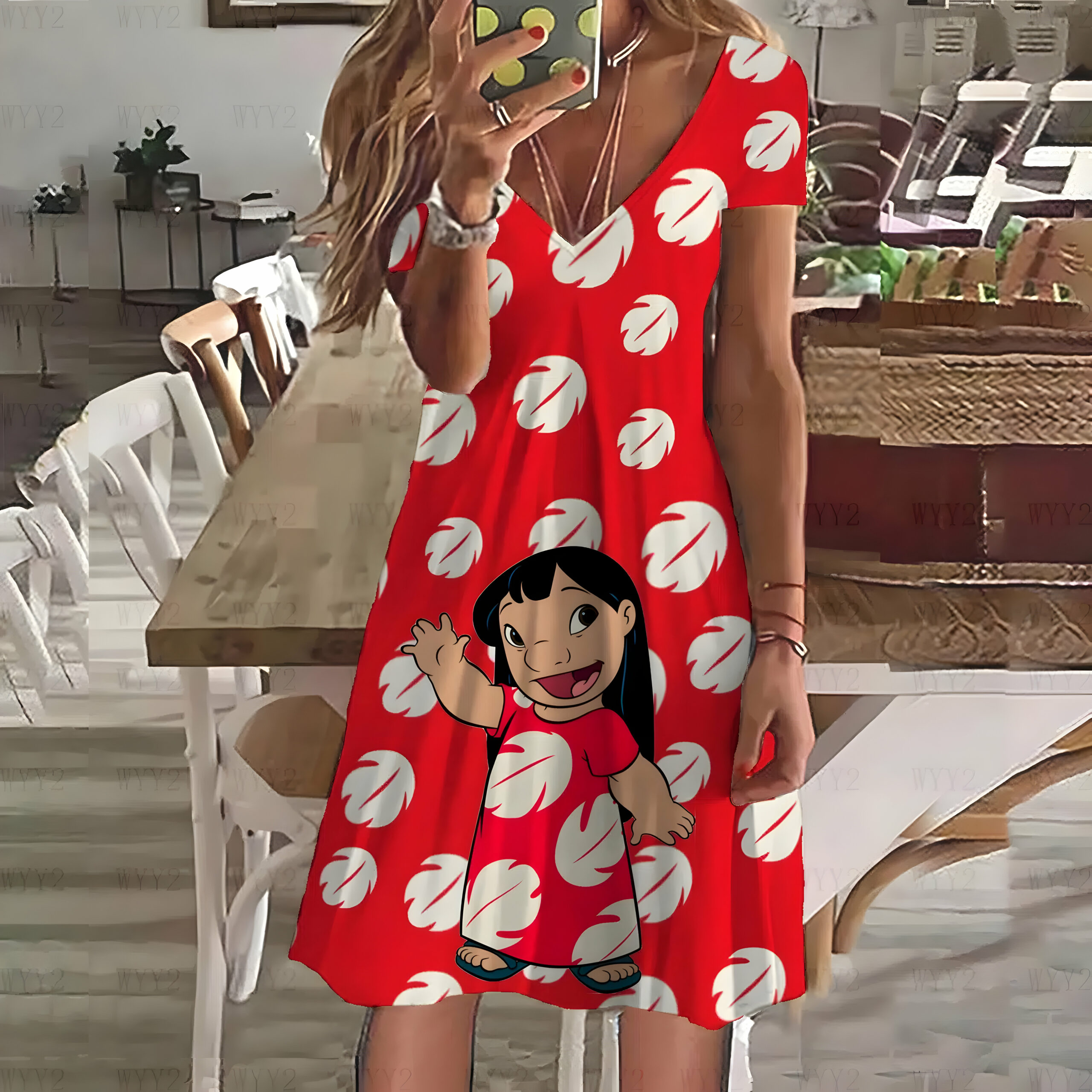 Robe d'été Stitch pour femme à col en V – Image 5