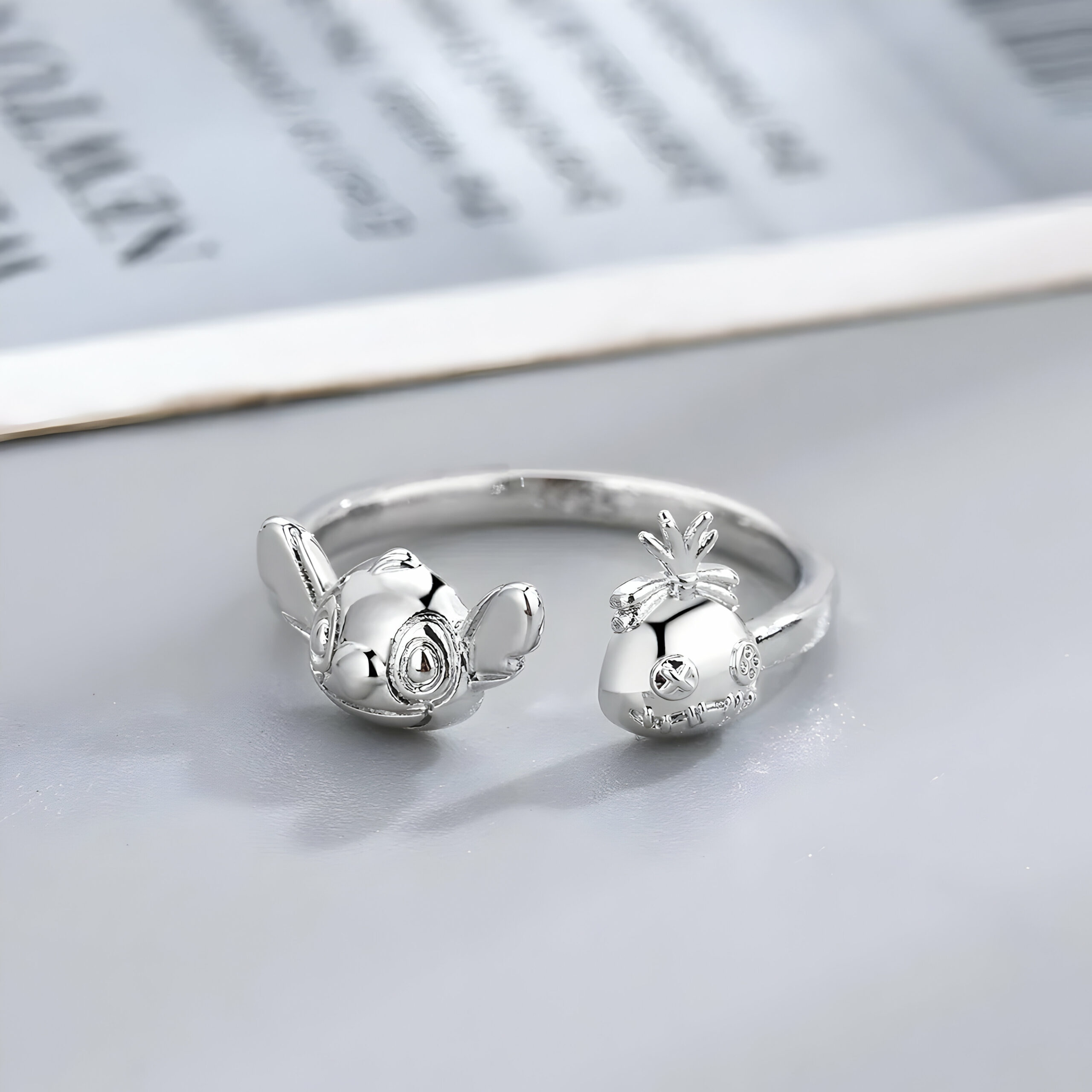 Bague Stitch argentée ajustable – Image 5