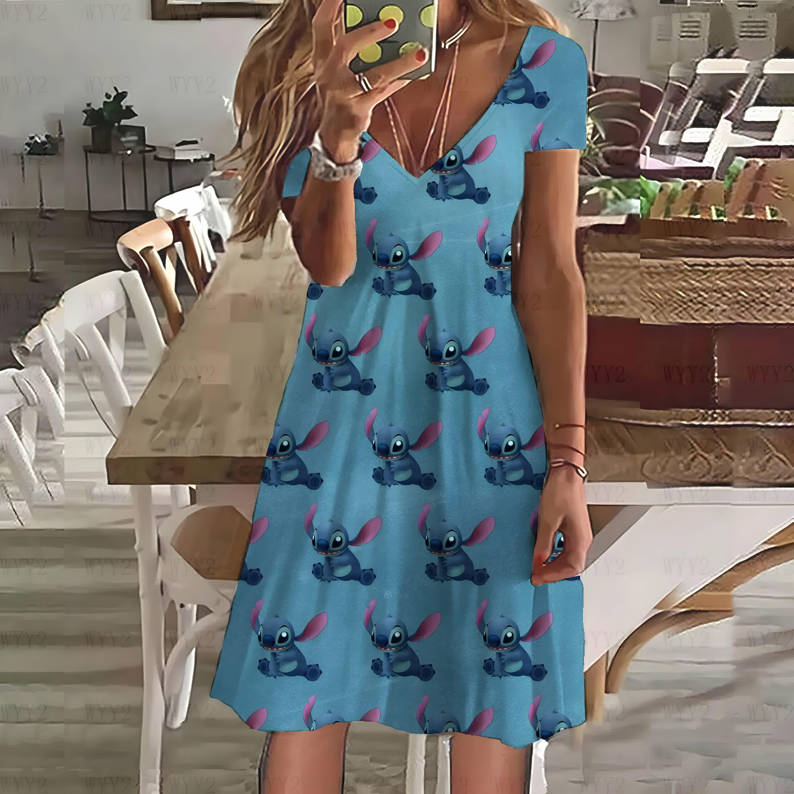 Robe d'été Stitch pour femme à col en V – Image 4
