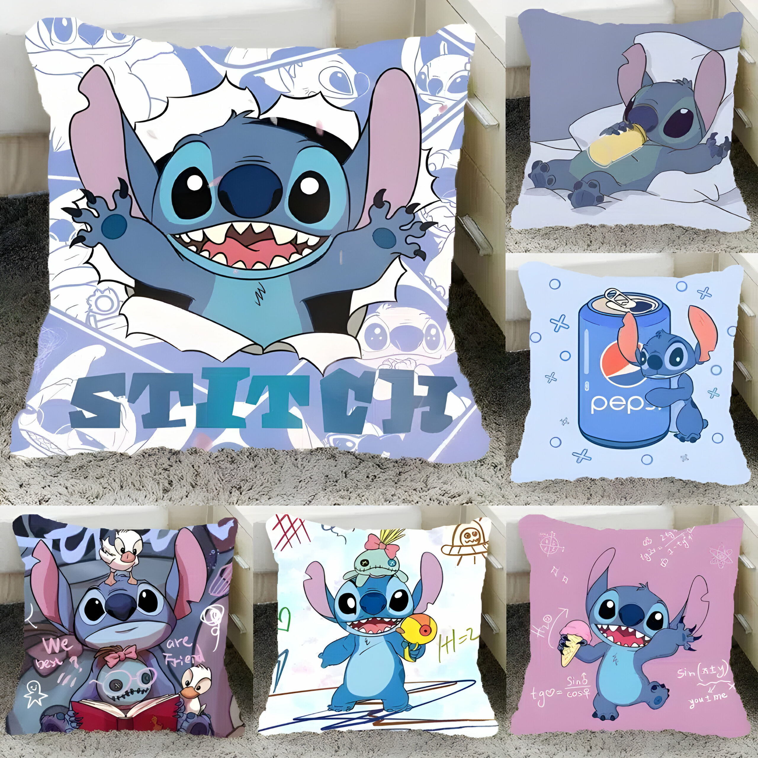 Coussin bleu Stitch 40x40 cm – Image 2