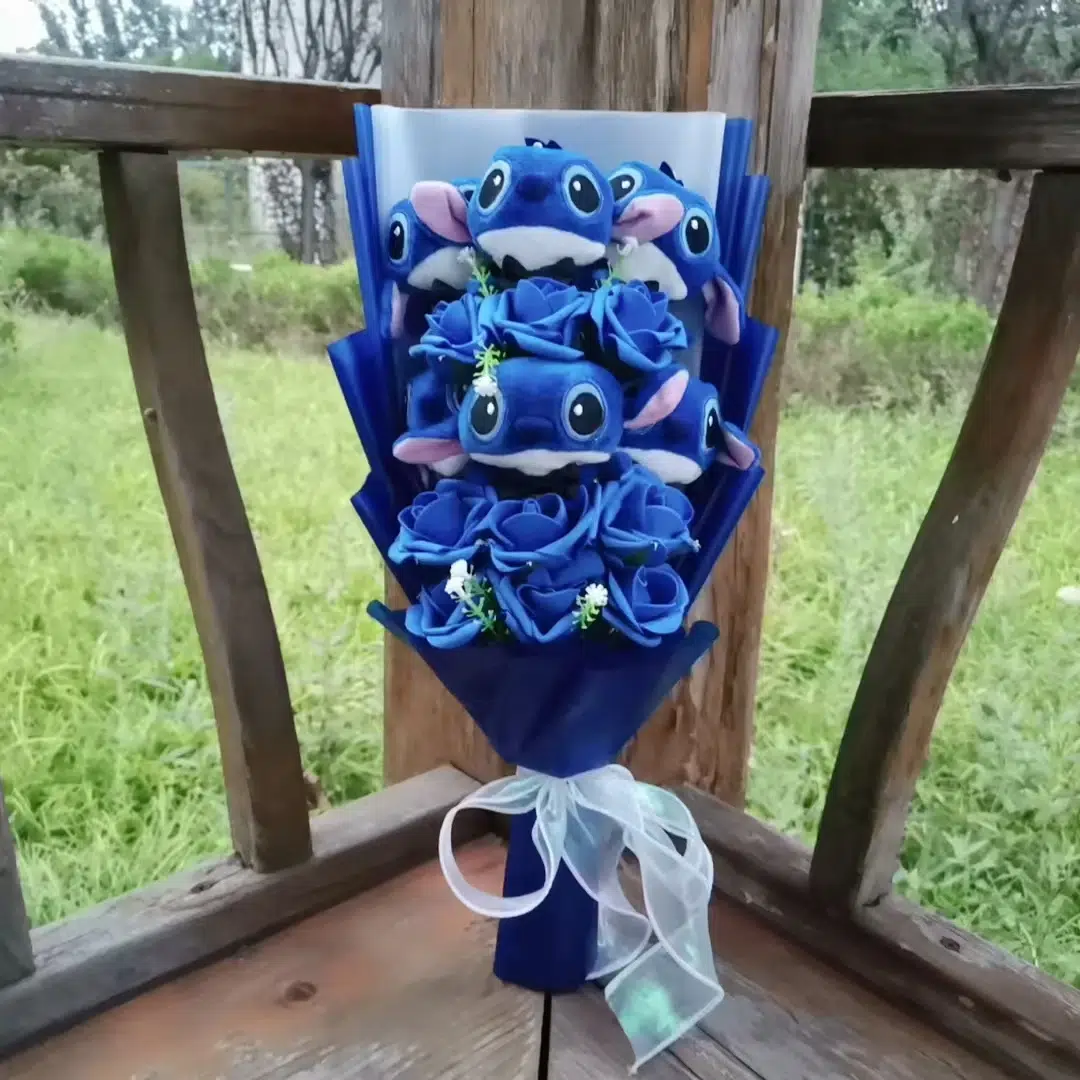 Bouquet Disney Stitch en Peluche Bouquet Stitch bleu ciel