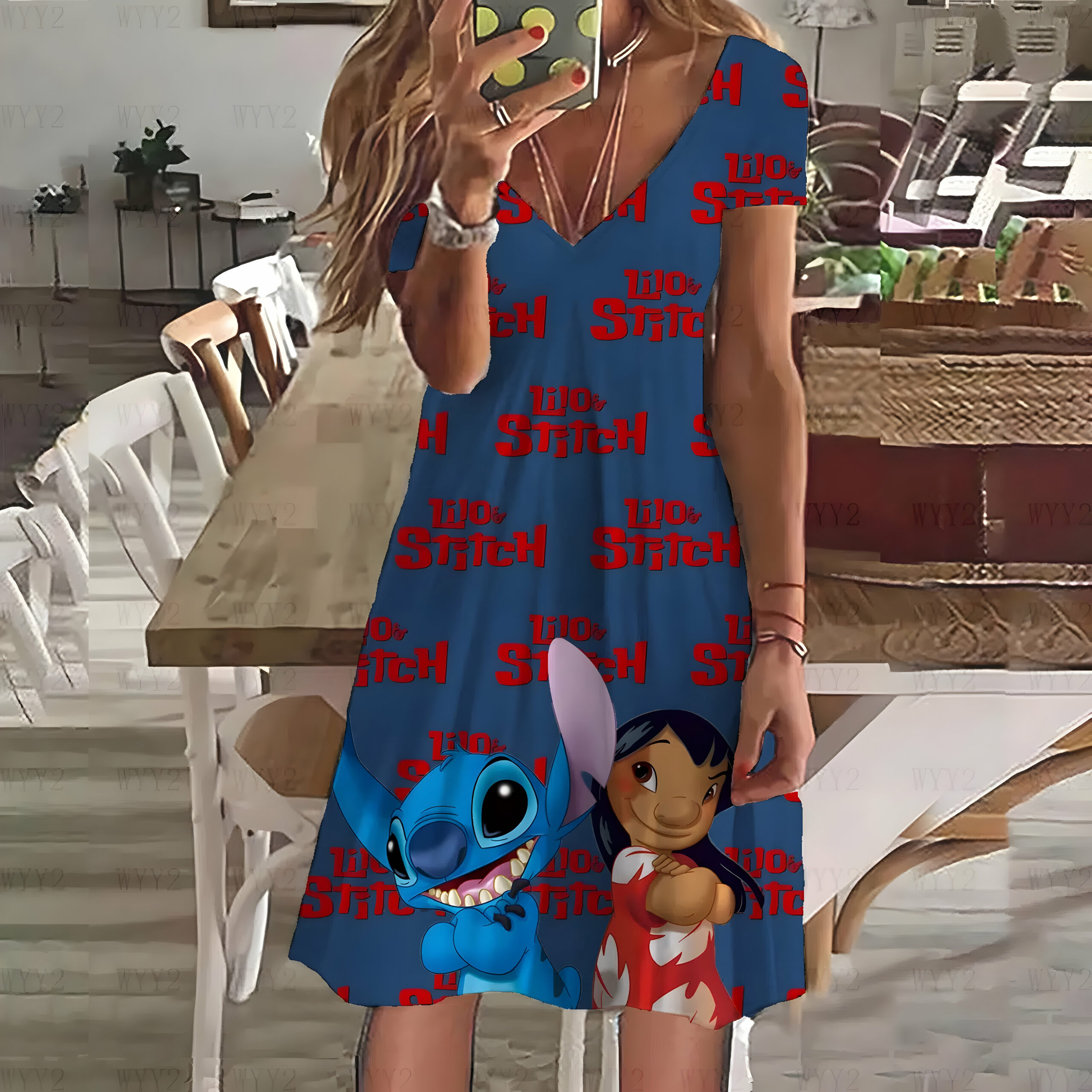 Robe d'été Stitch pour femme à col en V – Image 6