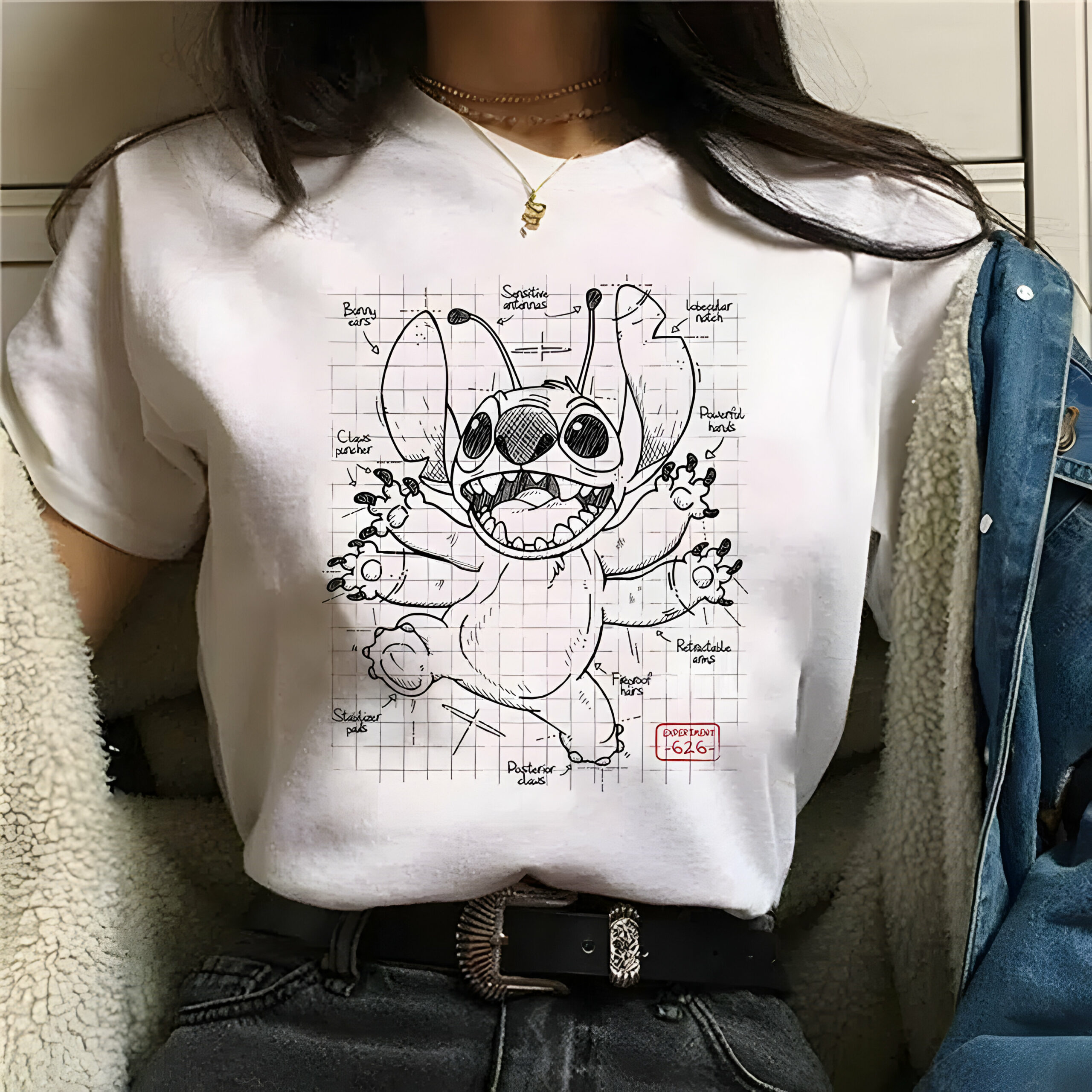 T-shirt blanc Stitch en polyester pour femme – Image 3