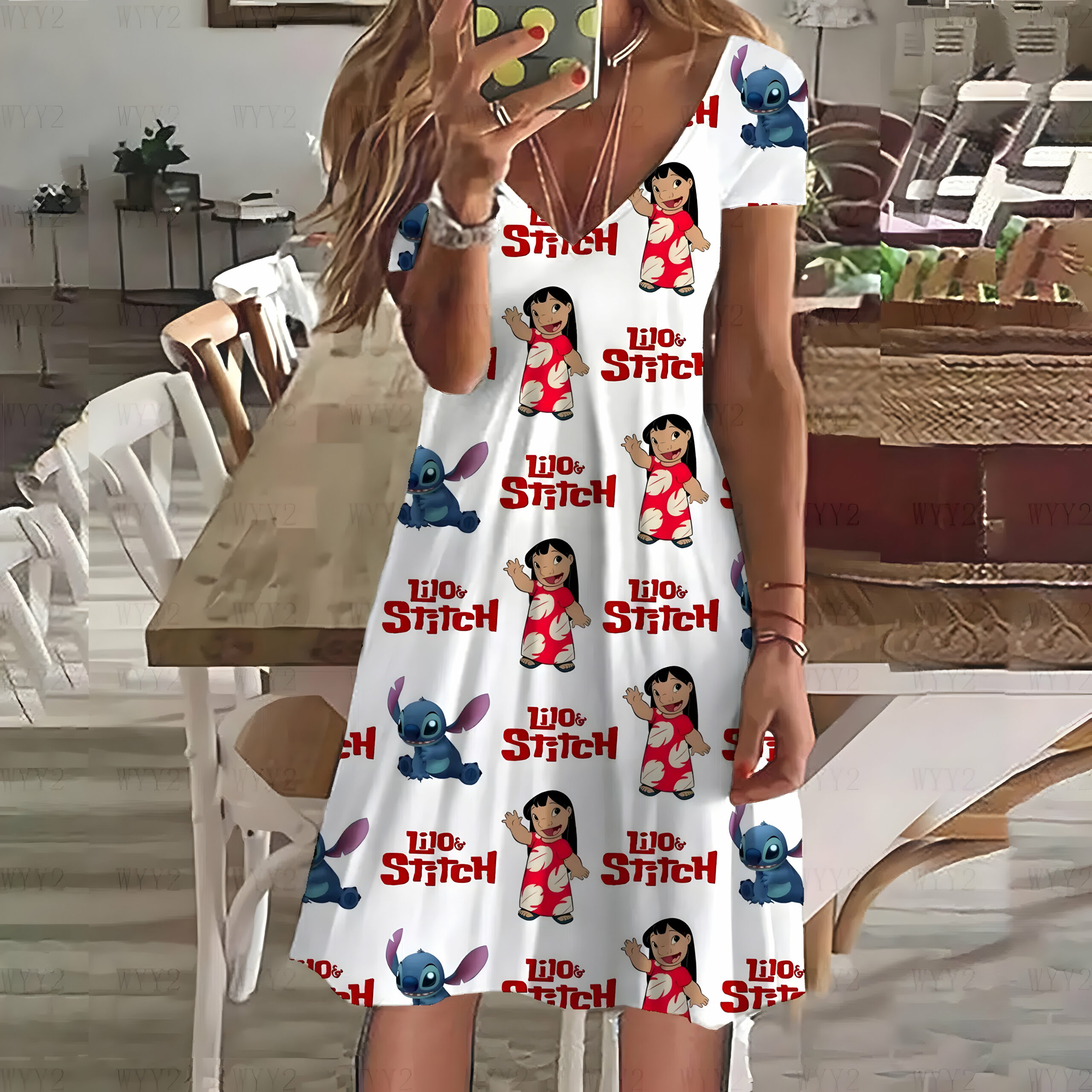 Robe d'été Stitch pour femme à col en V – Image 2