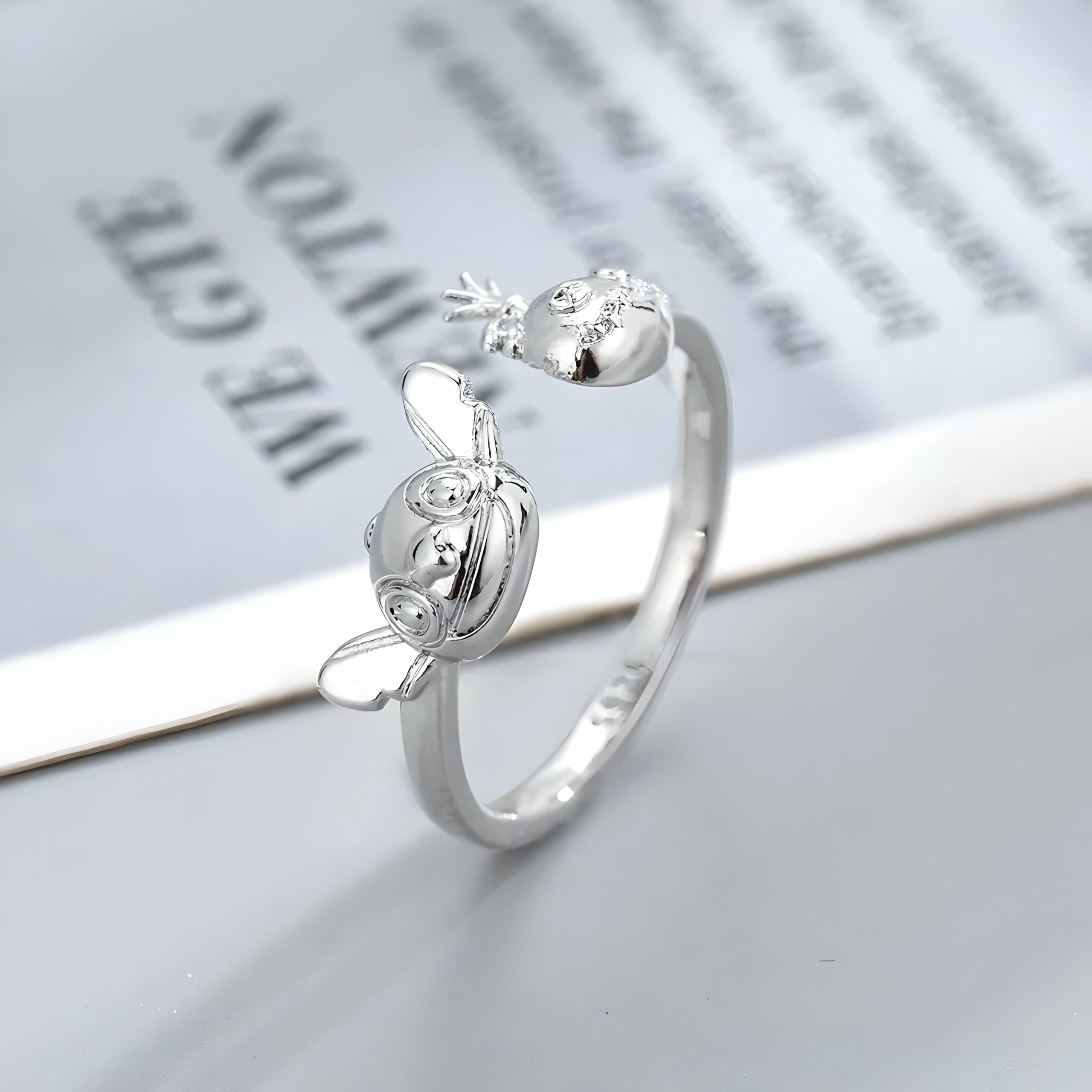 Bague Stitch argentée ajustable – Image 4