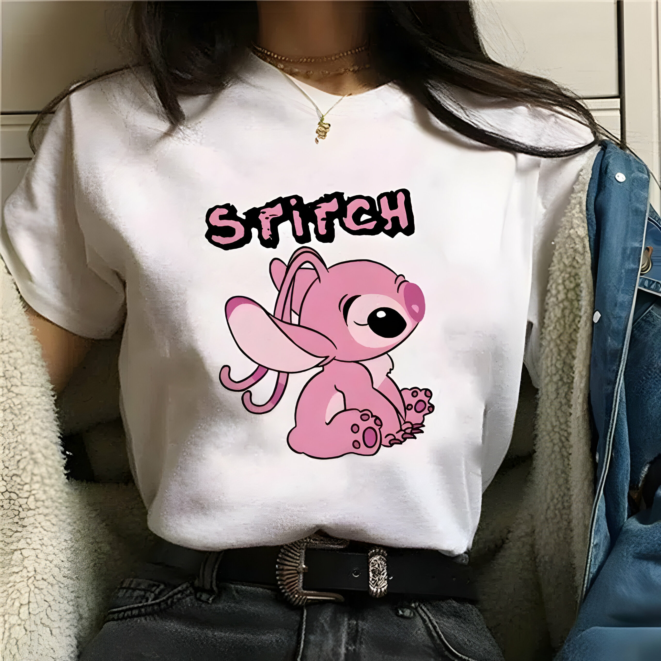 T-shirt femme Stitch simple en polyester – Image 3