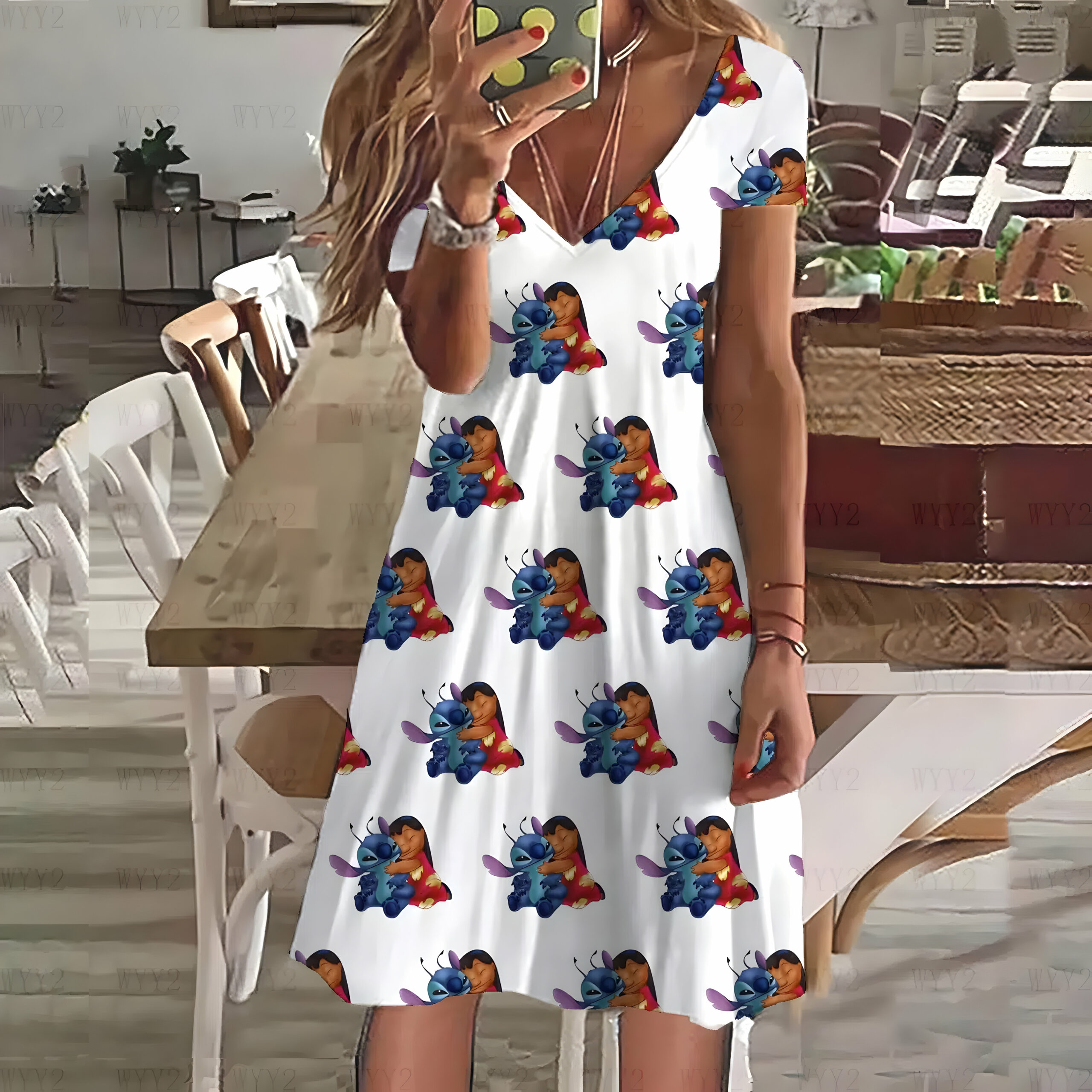 Robe d'été Stitch pour femme à col en V – Image 3