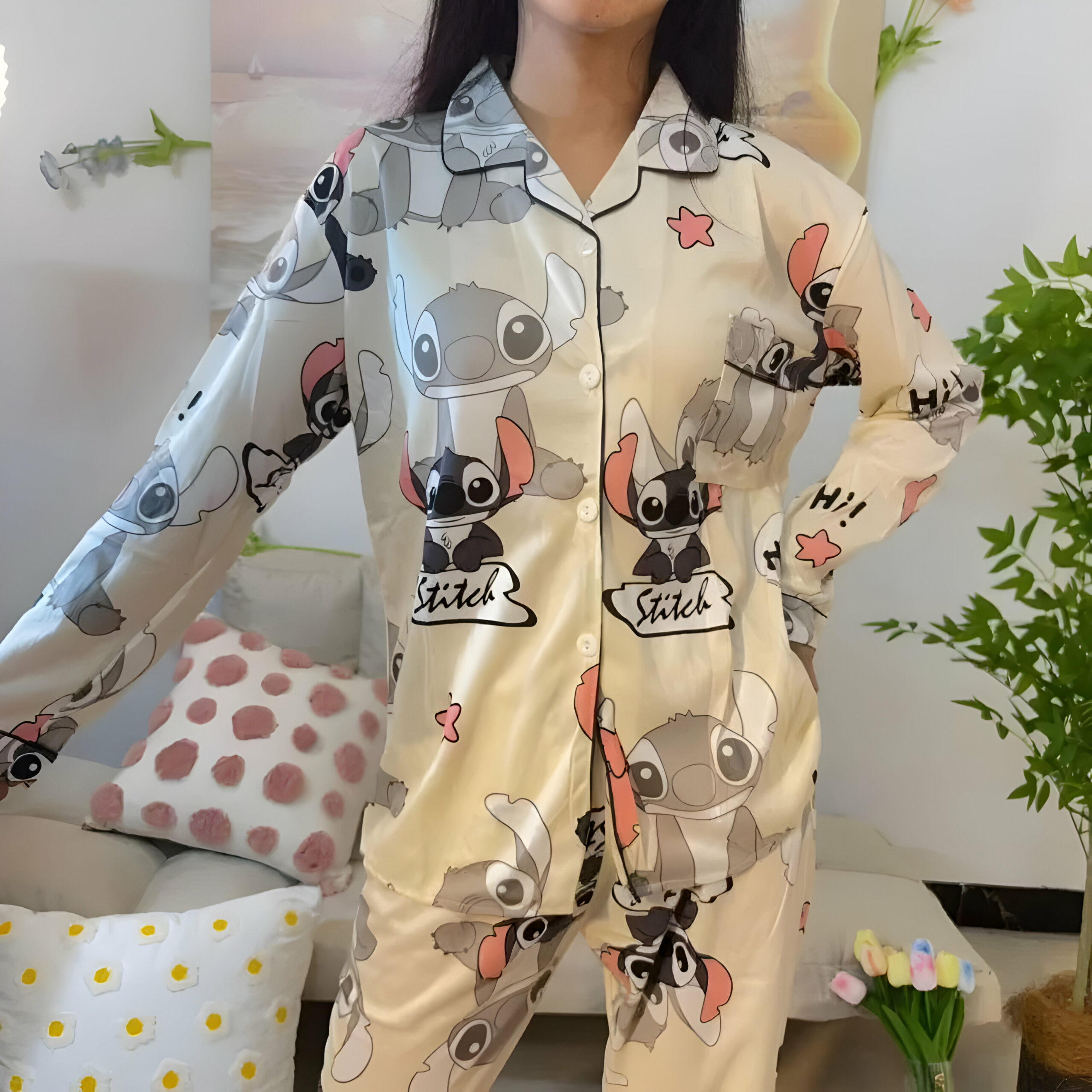 Pyjama Stitch 2 pièces beige – Image 2