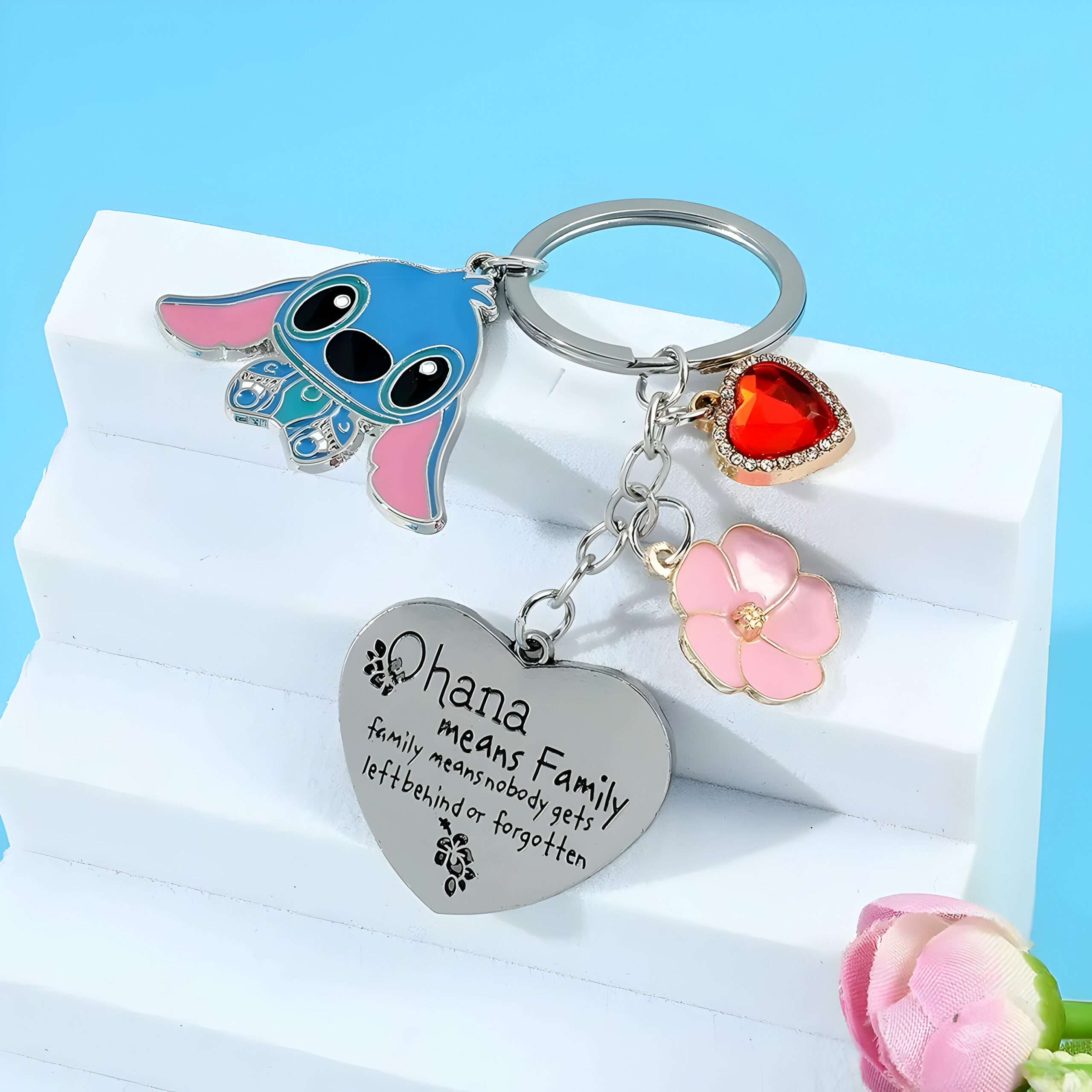Porte-clé en métal Disney Stitch, citation Ohana – Image 4