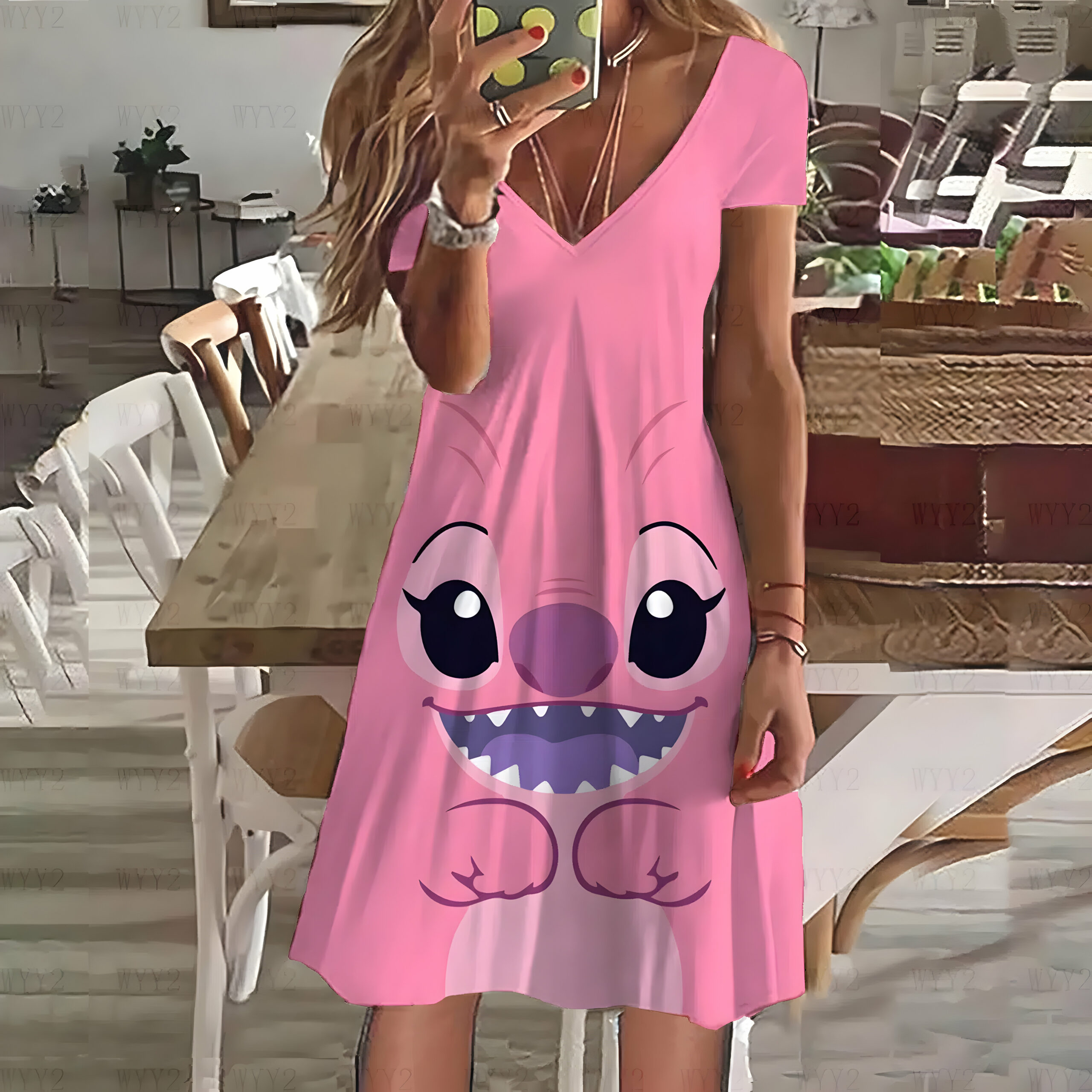 Robe d'été Stitch pour femme à col en V – Image 8