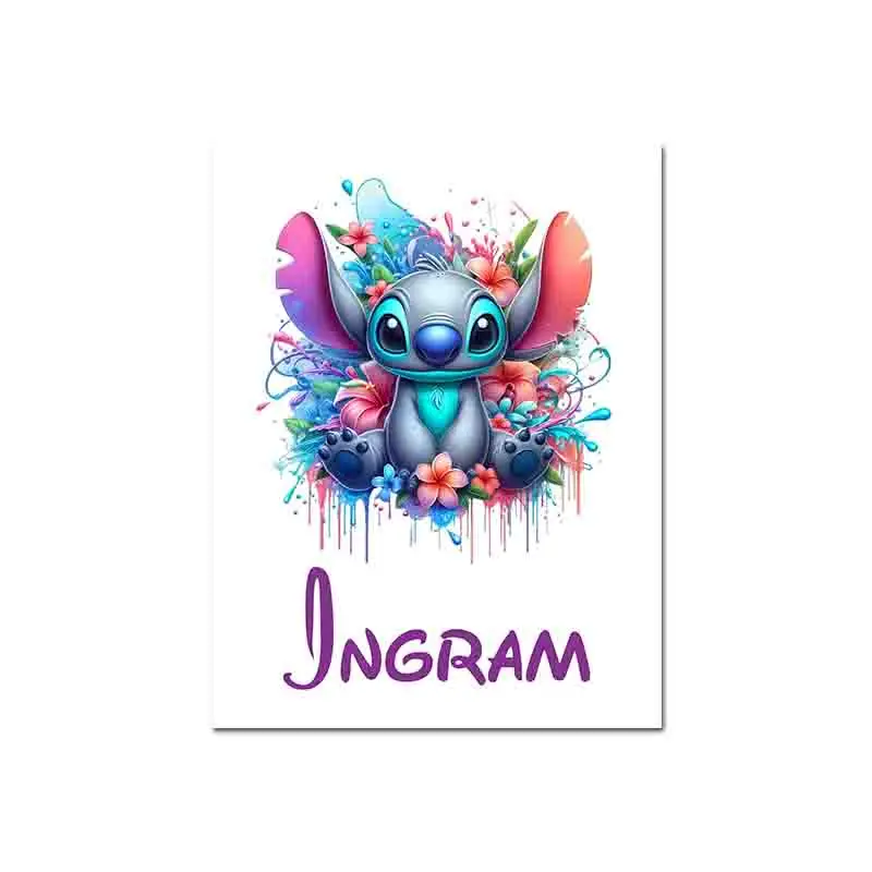 Tableau Stitch assis fleuri pour Chambre d’Enfant