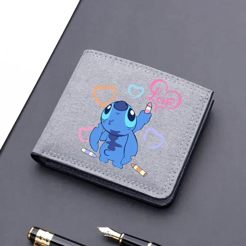 Porte Monnaie en Toile Stitch love fond gris