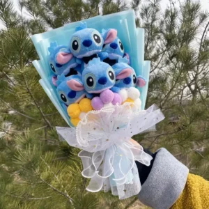 Bouquet Peluche Fleur Stitch bleu