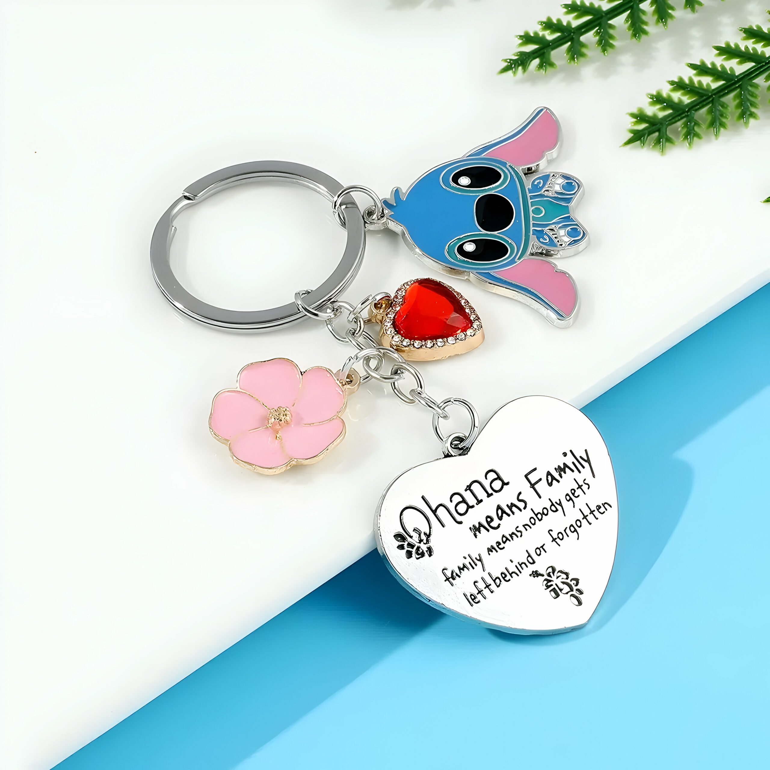 Porte-clé en métal Disney Stitch, citation Ohana – Image 5