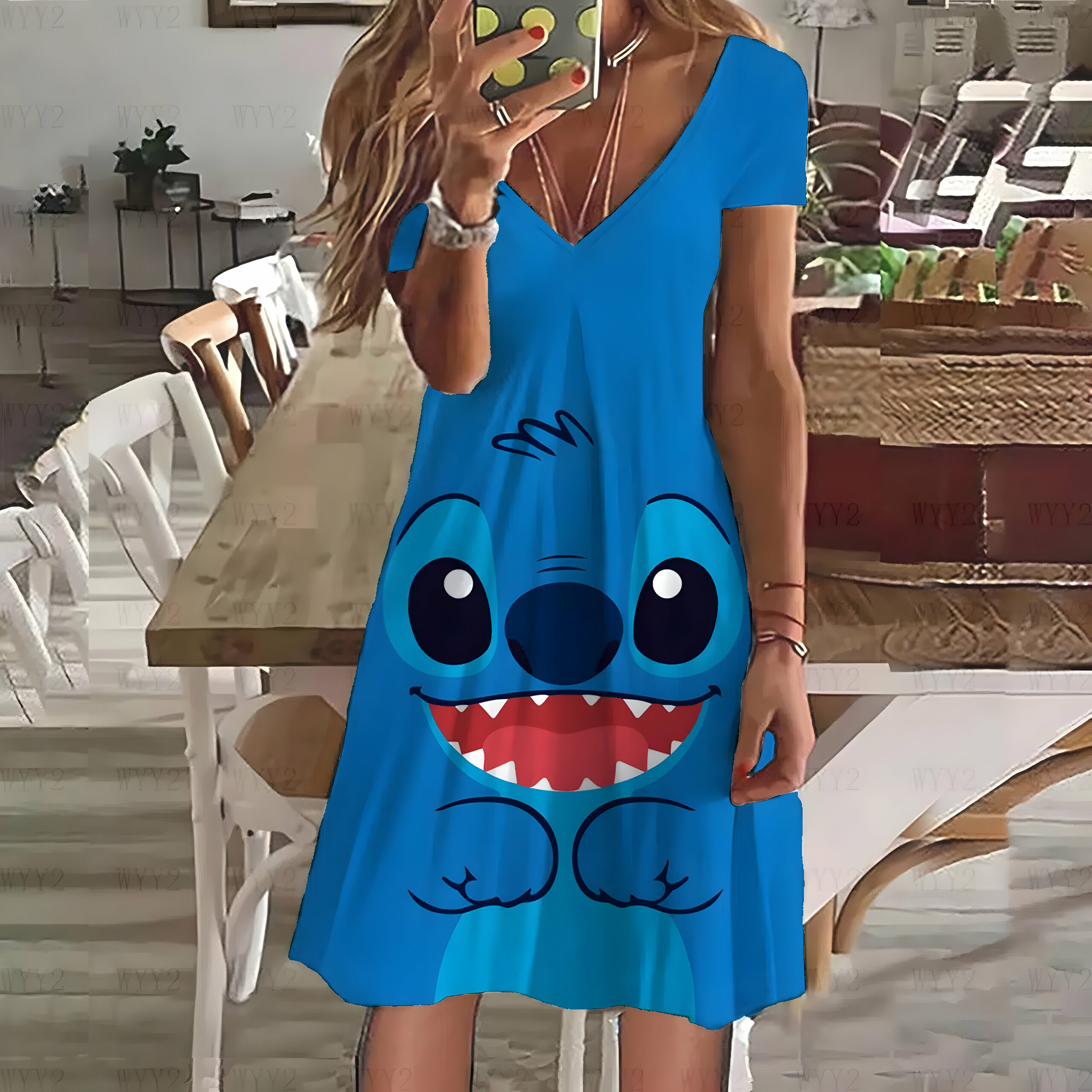Robe d'été Stitch pour femme à col en V – Image 7