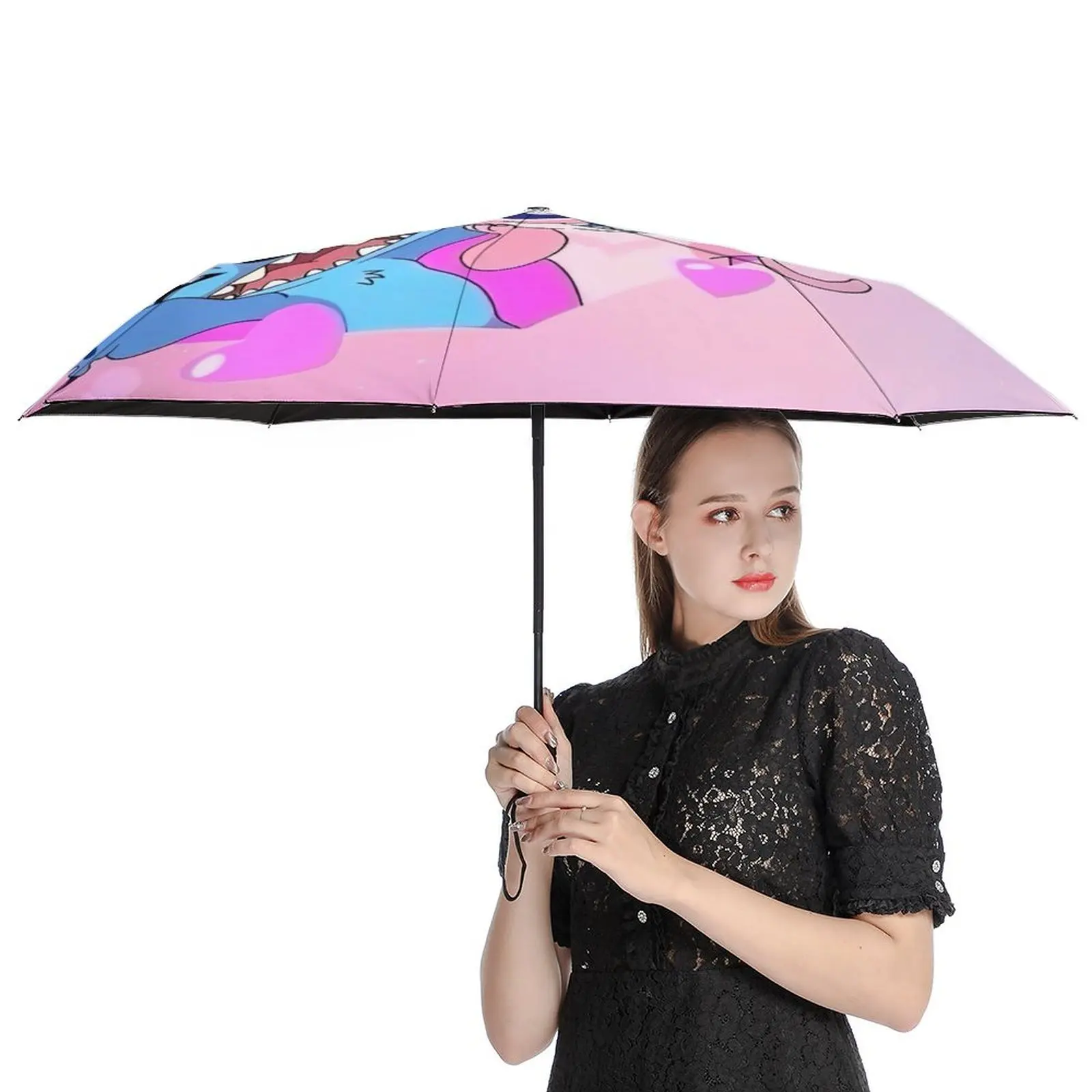 Parapluie rose Stitch et Angel en polyester 108x56cm – Image 4