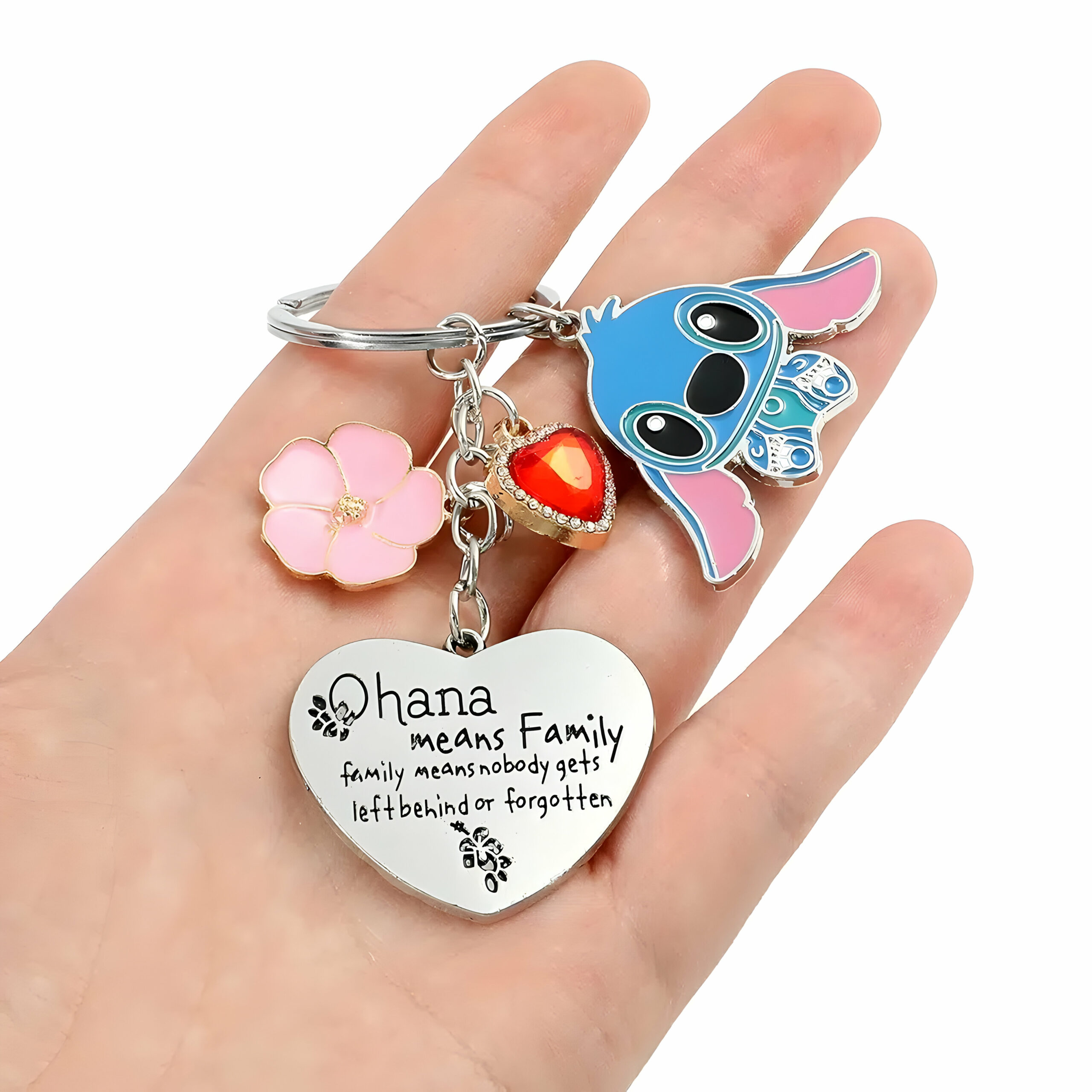 Porte-clé en métal Disney Stitch, citation Ohana – Image 2