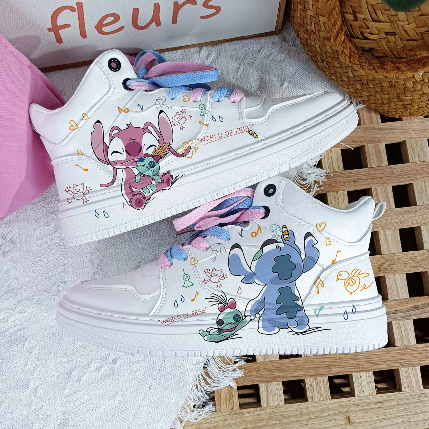Baskets Hautes Stitch Angel rose et Scrump