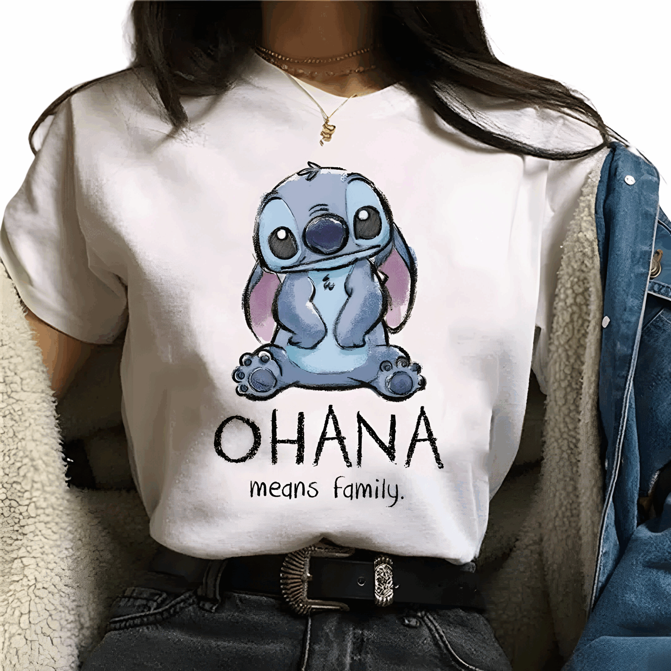 T-shirt blanc Stitch en polyester pour femme