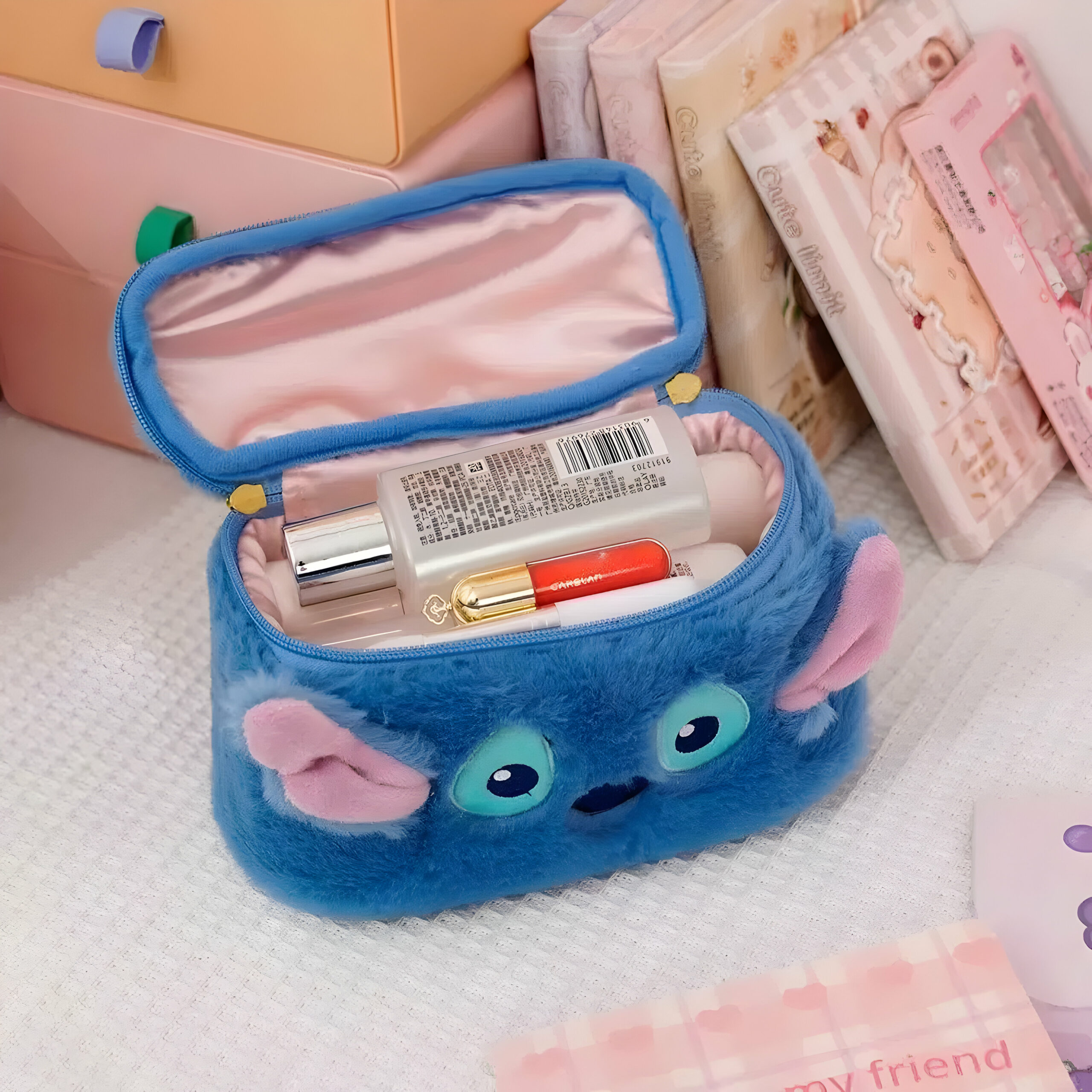Trousse maquillage Stitch en peluche 20x10cm – Image 2