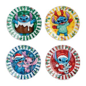 Lot de 4 assiettes dessert Stitch Noël assorties