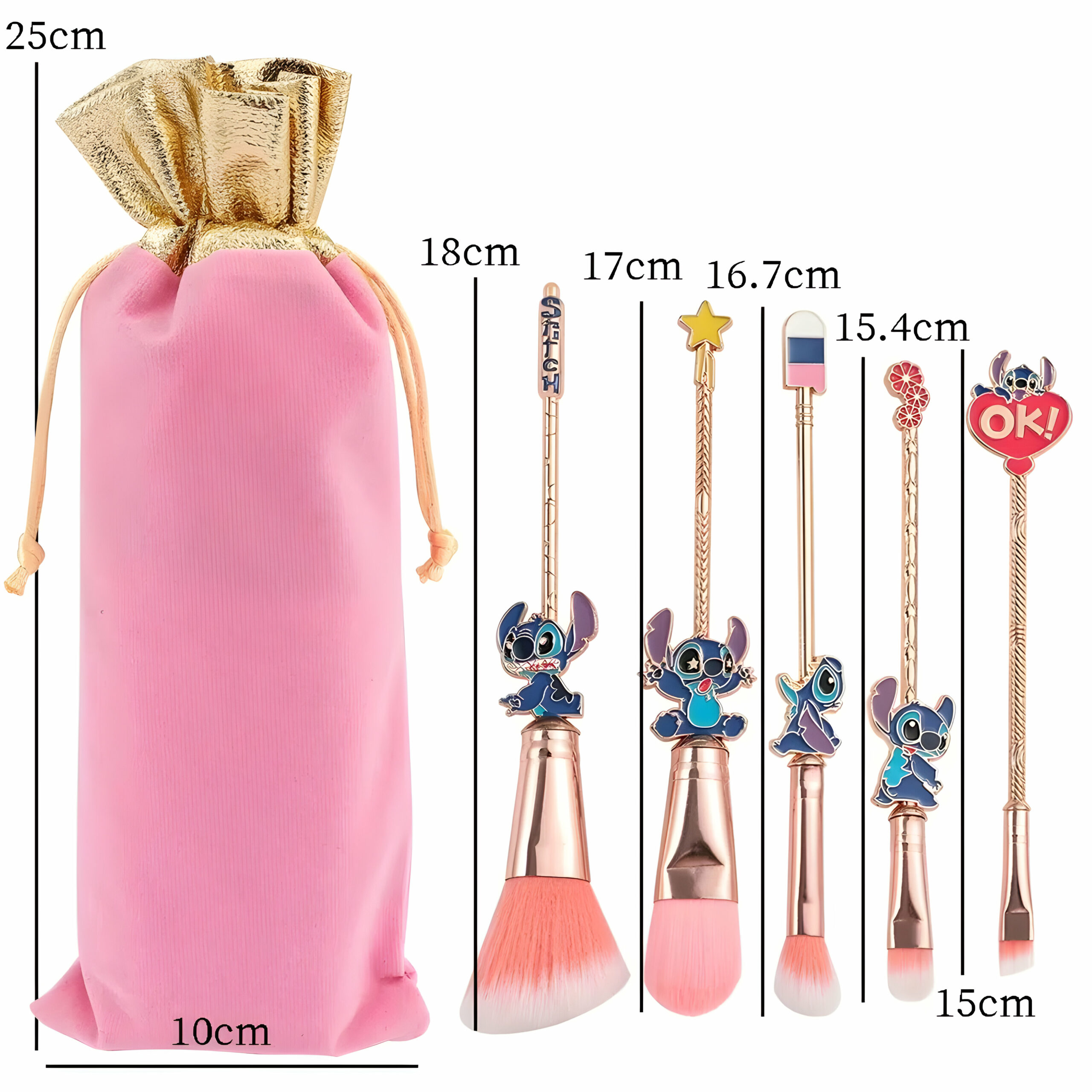 Set de 5 pinceaux de maquillage Stitch, modèle Bleu ou Rose – Image 6