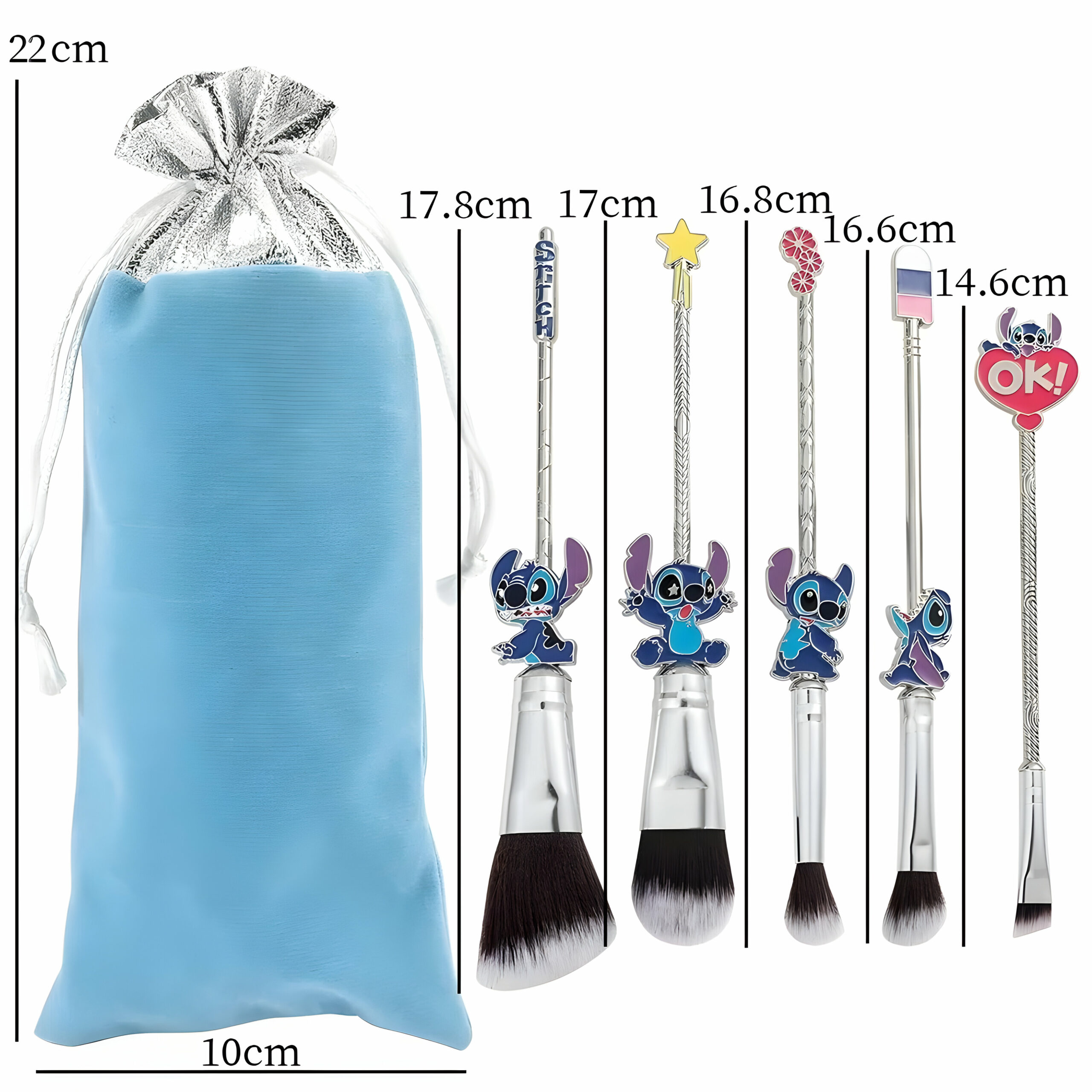 Set de 5 pinceaux de maquillage Stitch, modèle Bleu ou Rose – Image 7