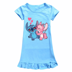 Robe Stitch en Coton Bleu Clair pour Petite Fille