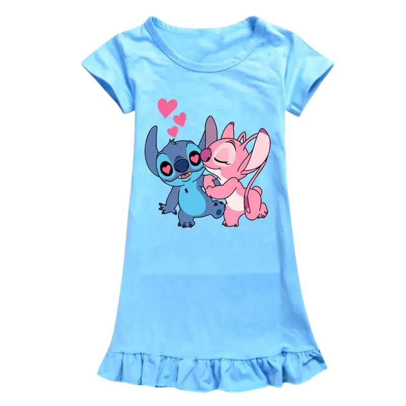 Robe Stitch en Coton Bleu Clair pour Petite Fille