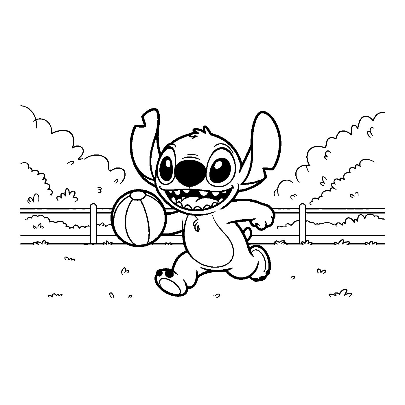 Coloriage Stitch gratuit à imprimer : Stitch dans un décor tropical